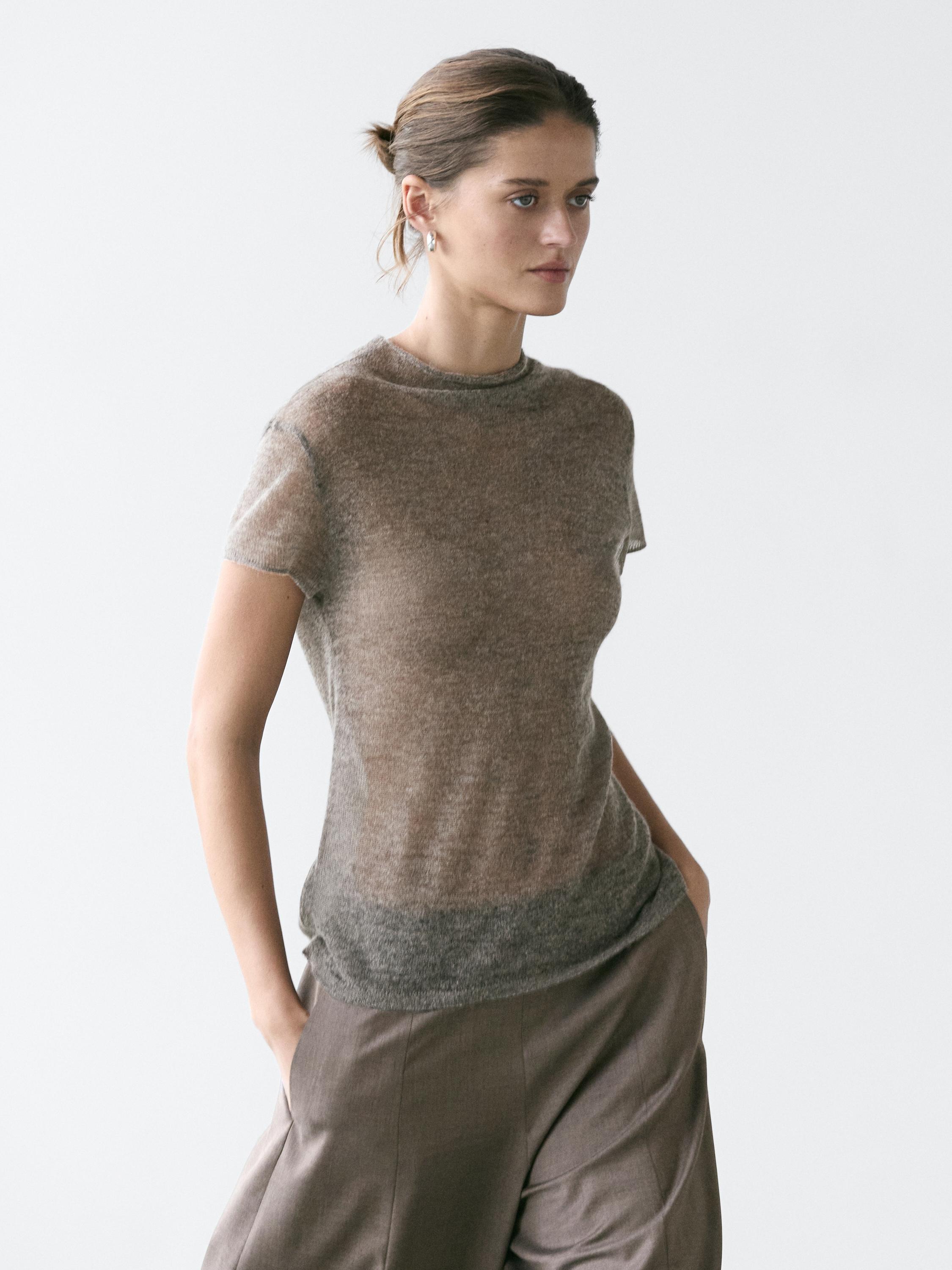 Camiseta punto calado con lana