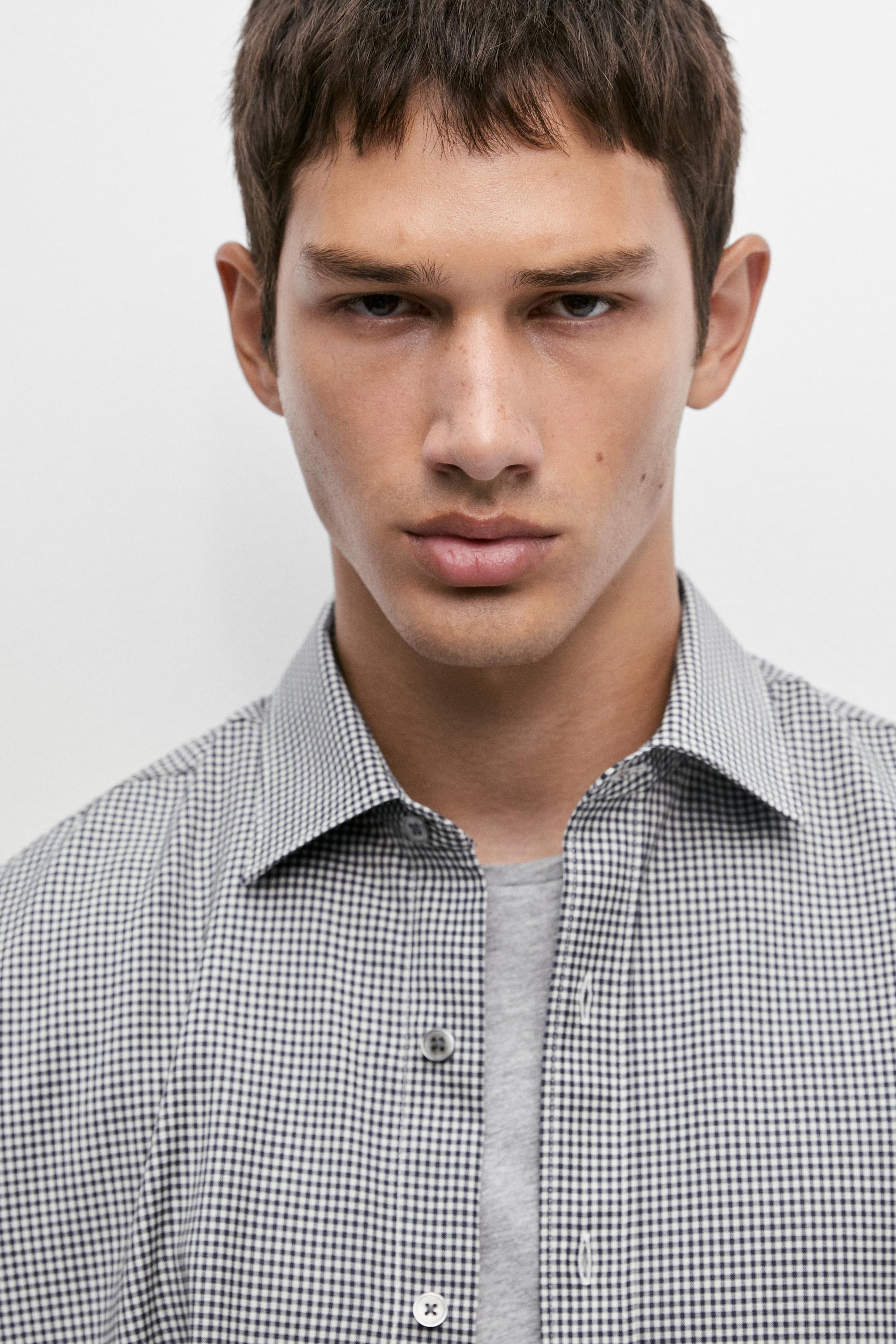 100% wool regular fit check shirt — NAVY BLUE