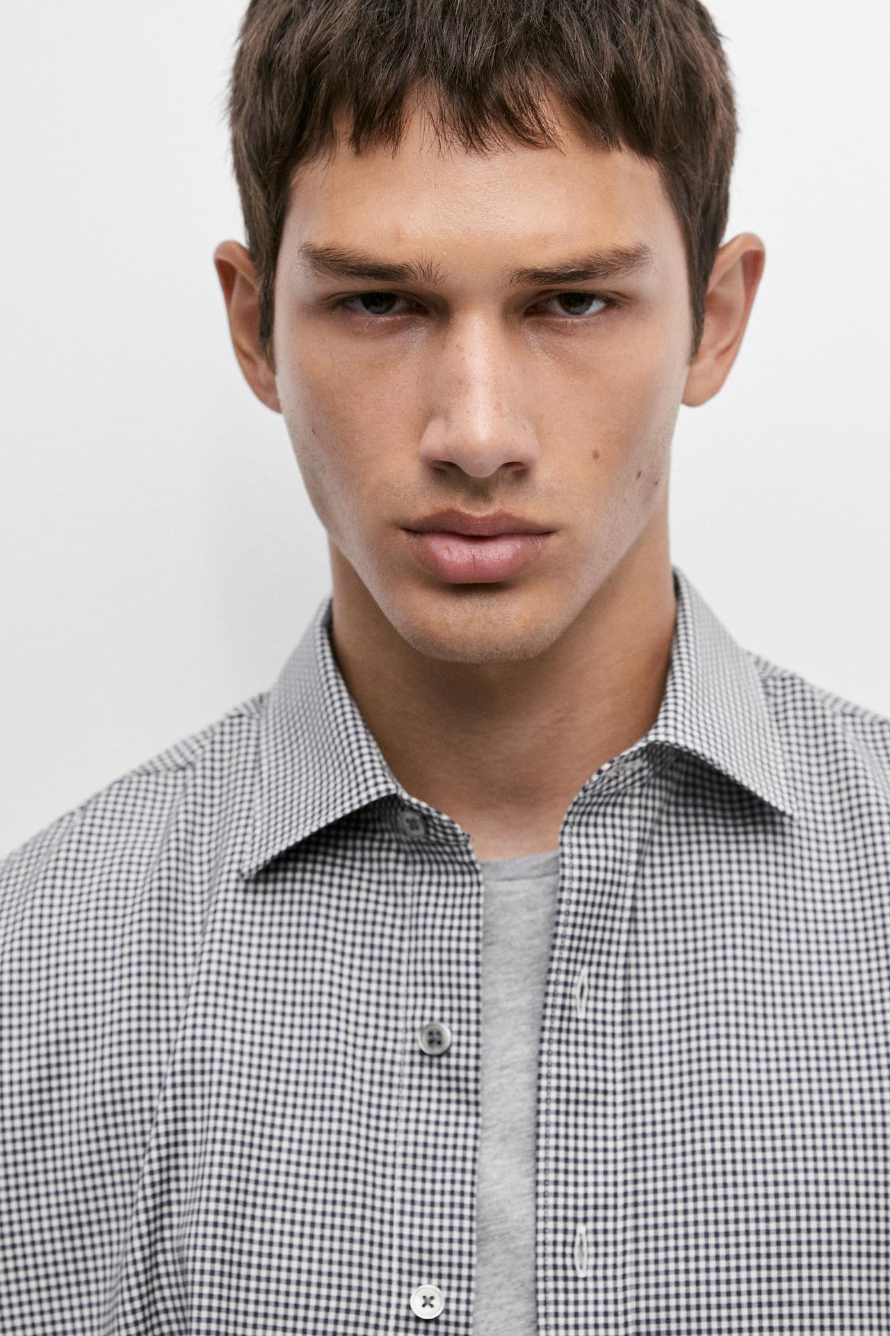 100% wool regular fit check shirt — NAVY BLUE