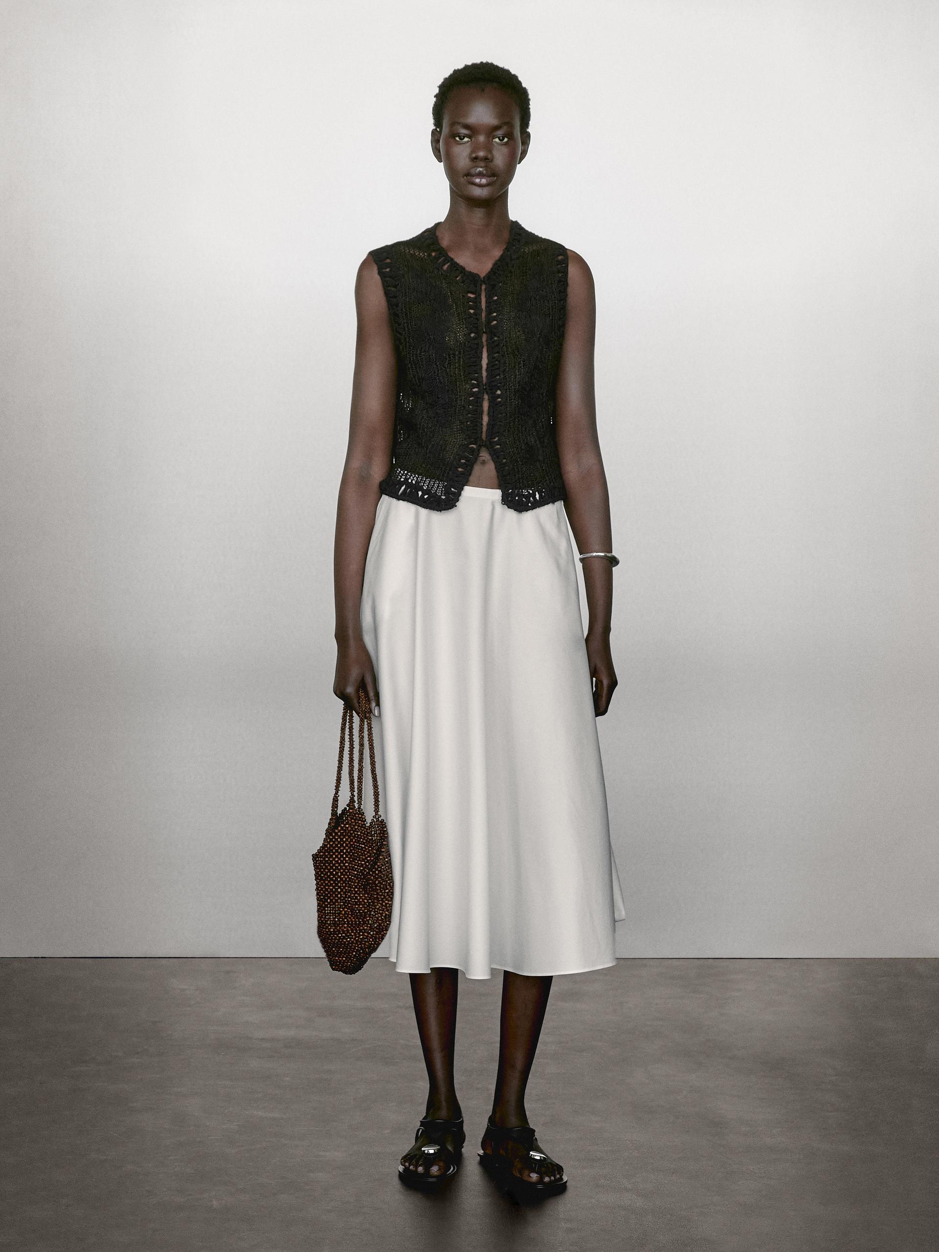 Massimo Dutti Knit Vest With Embroidered Detail In White