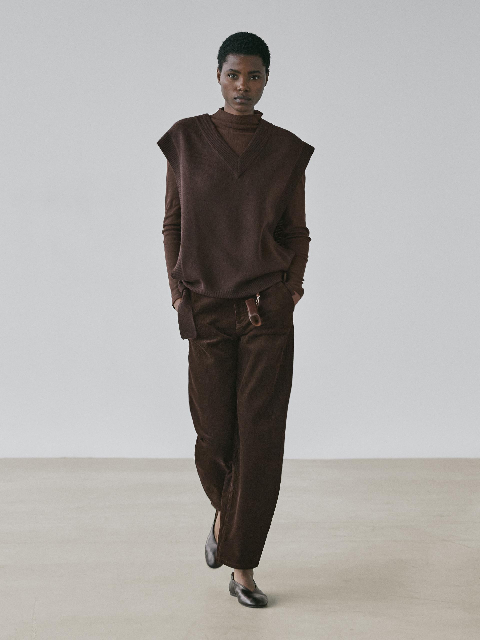 Pettorina Con Scollo A V E Fiocchi - Marrone - 01 - Massimo Dutti - Femminile