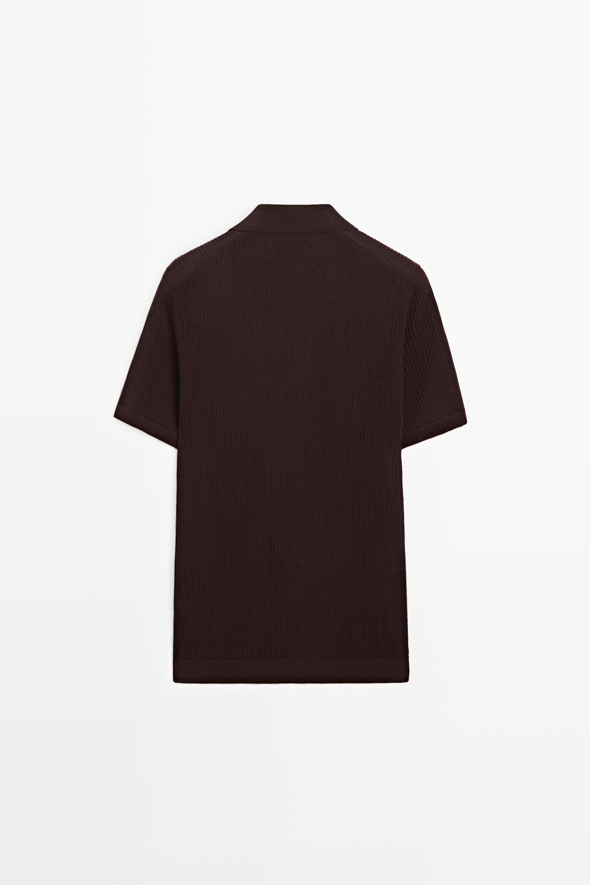 Wool blend short sleeve knit polo — MAROON