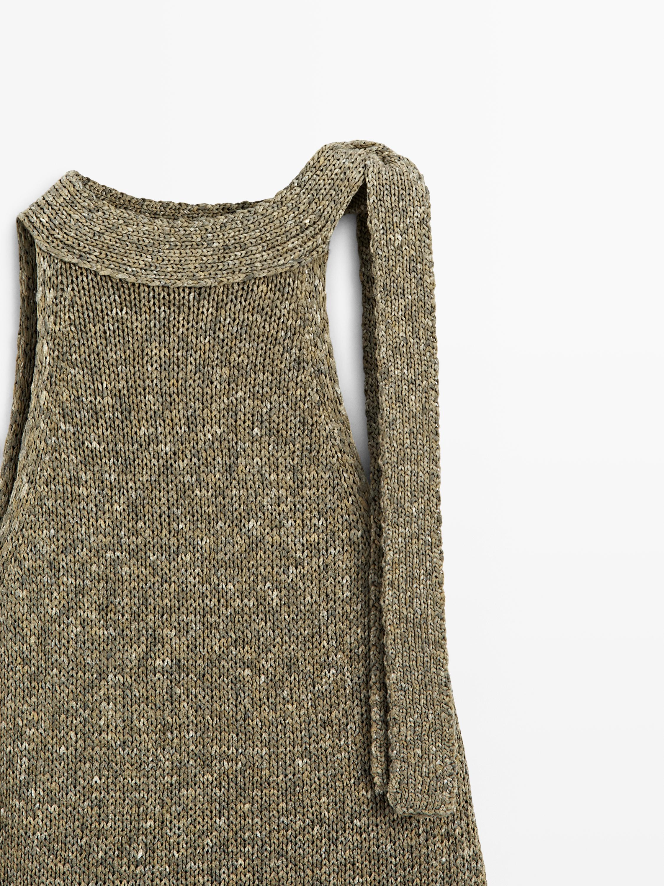 100% cotton halter top with tie detail — GREEN