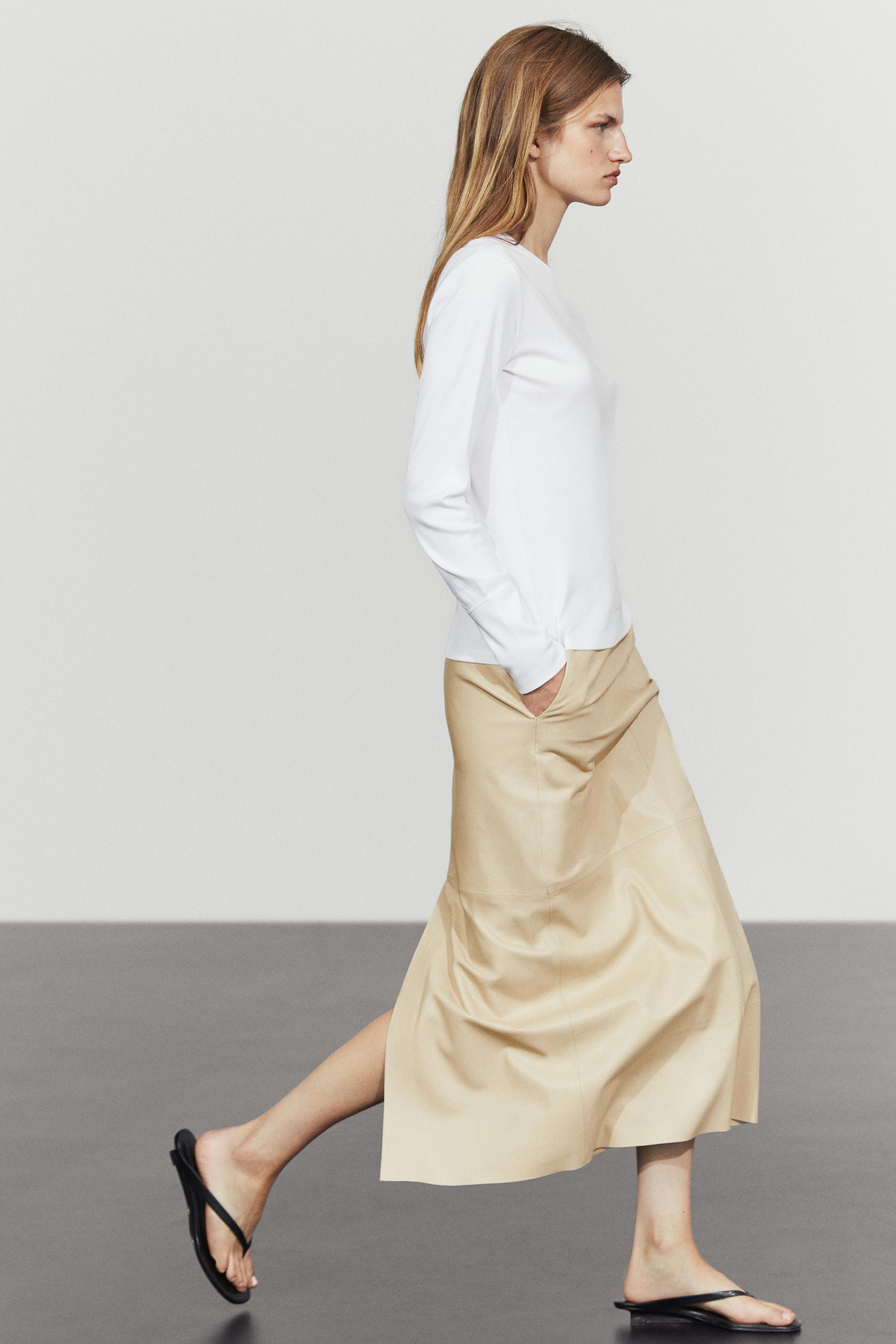 Nappa leather midi skirt — Vanilla