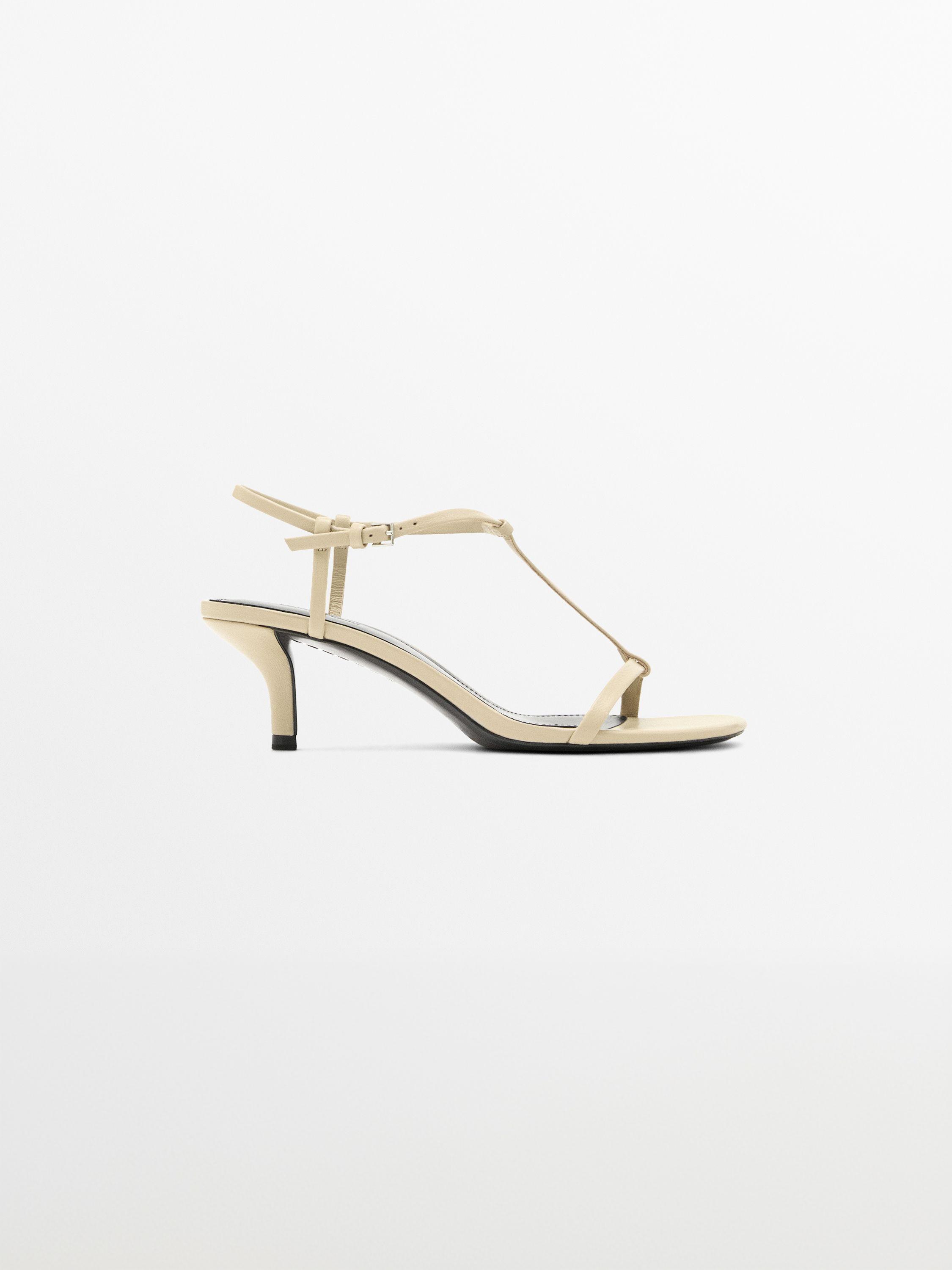 Strappy mid-heel sandals — CREAM