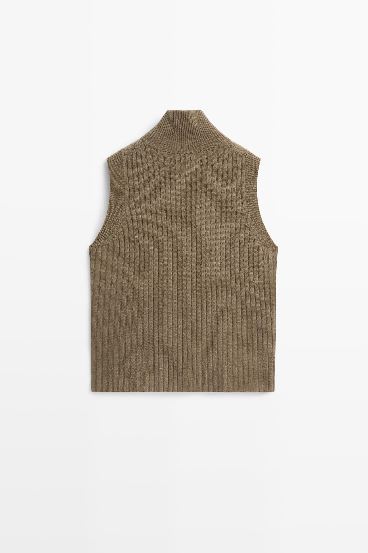 Knit vest with buttoned high neck — BEIGE