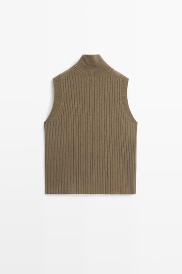 Knit vest with buttoned high neck — BEIGE 6