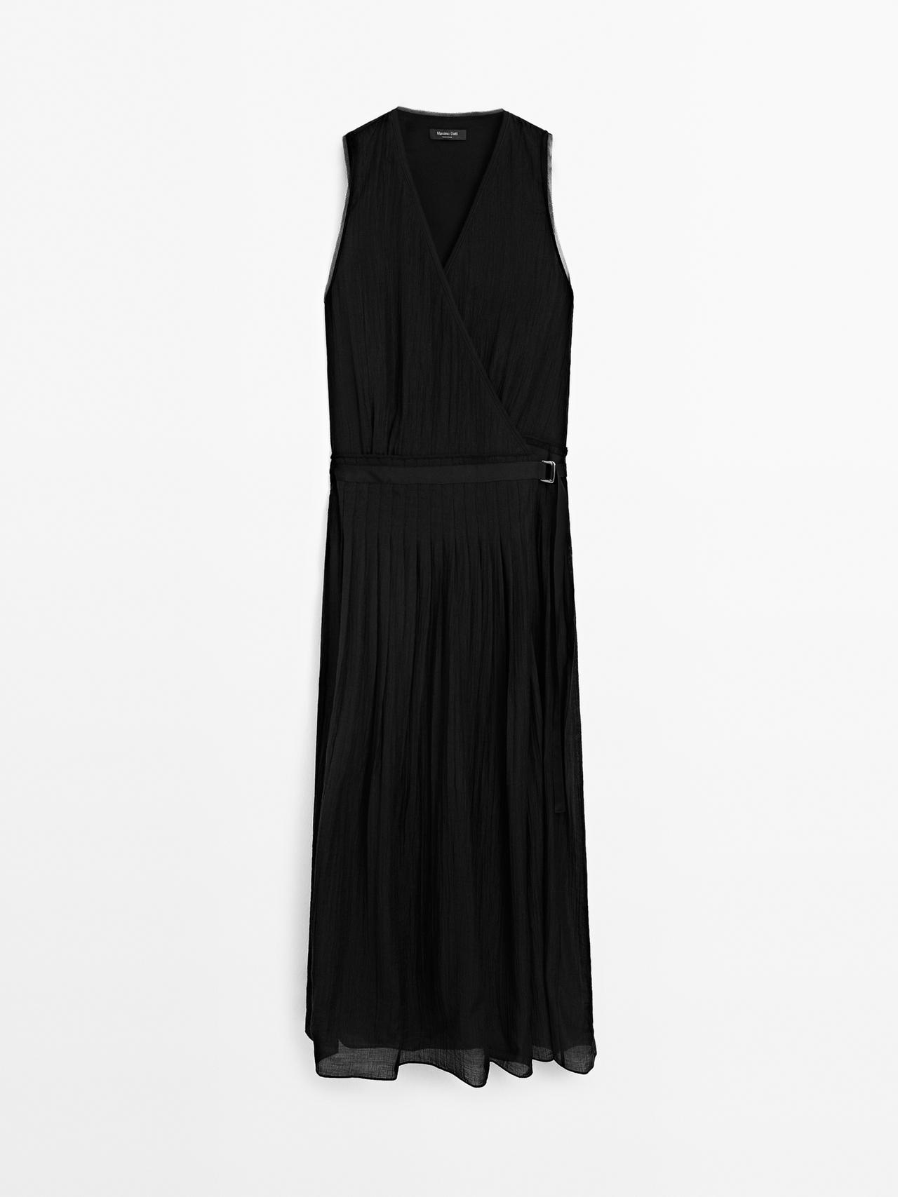 Massimo Dutti - Dame - Plisseret Midikjole - Sort - 34