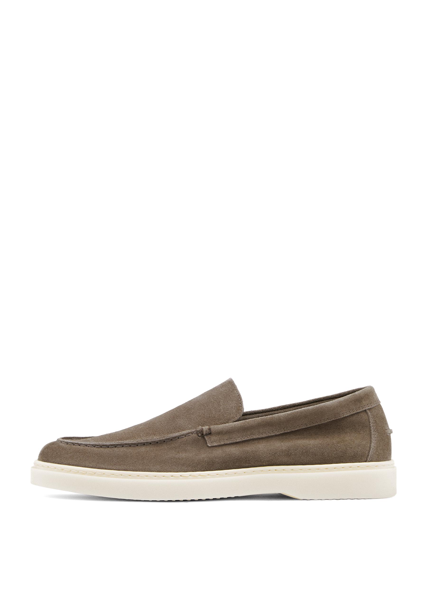 Split leather loafers with moc toe — MINK