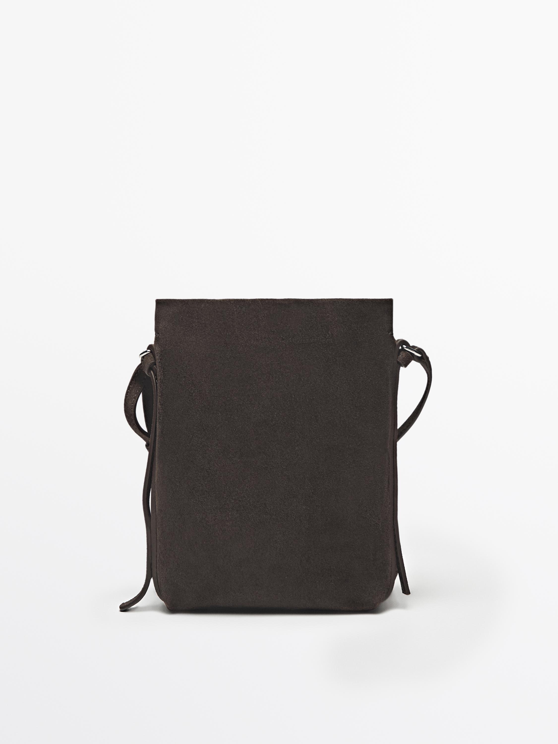 Mini sac a bandouliere en croute de cuir Marron Accessoires Massimo Dutti