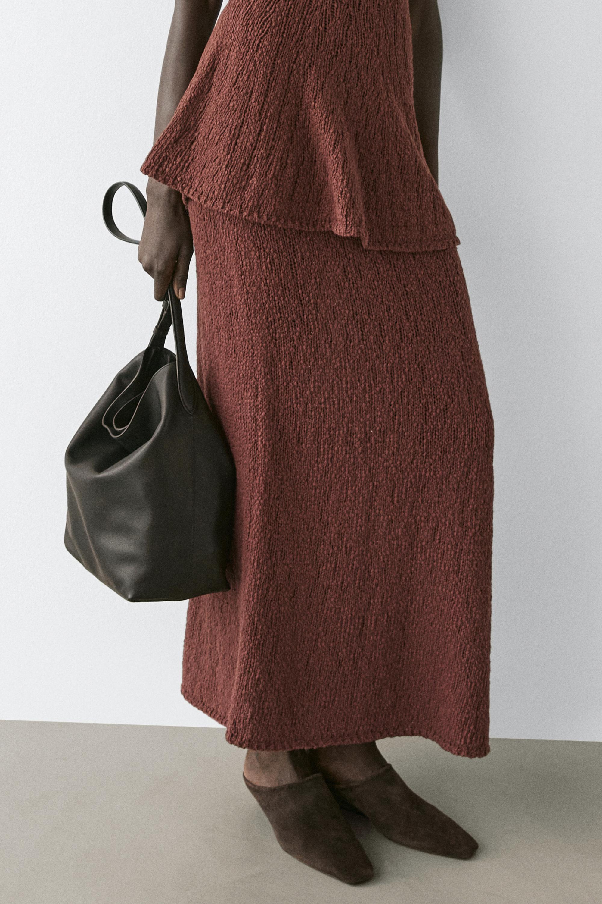 Cotton knit midi skirt — RUSSET