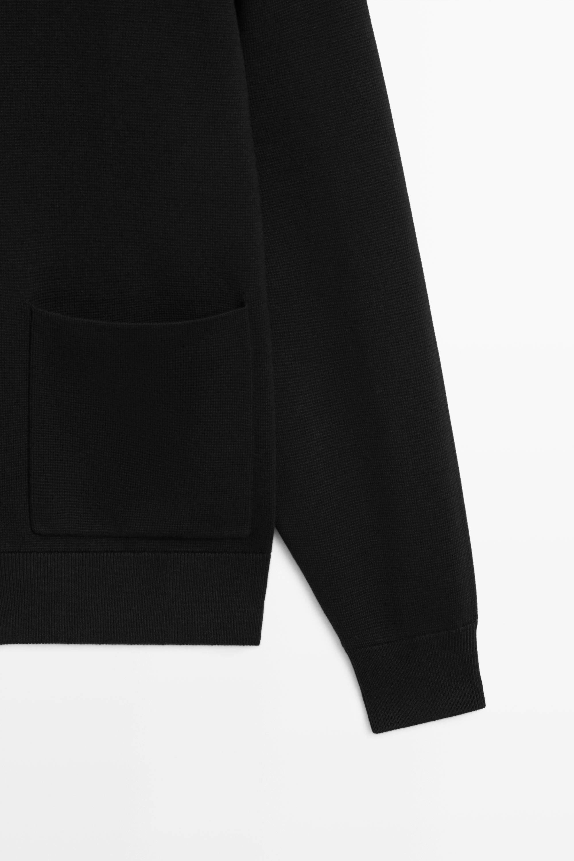 100% cotton knit polo collar cardigan — BLACK