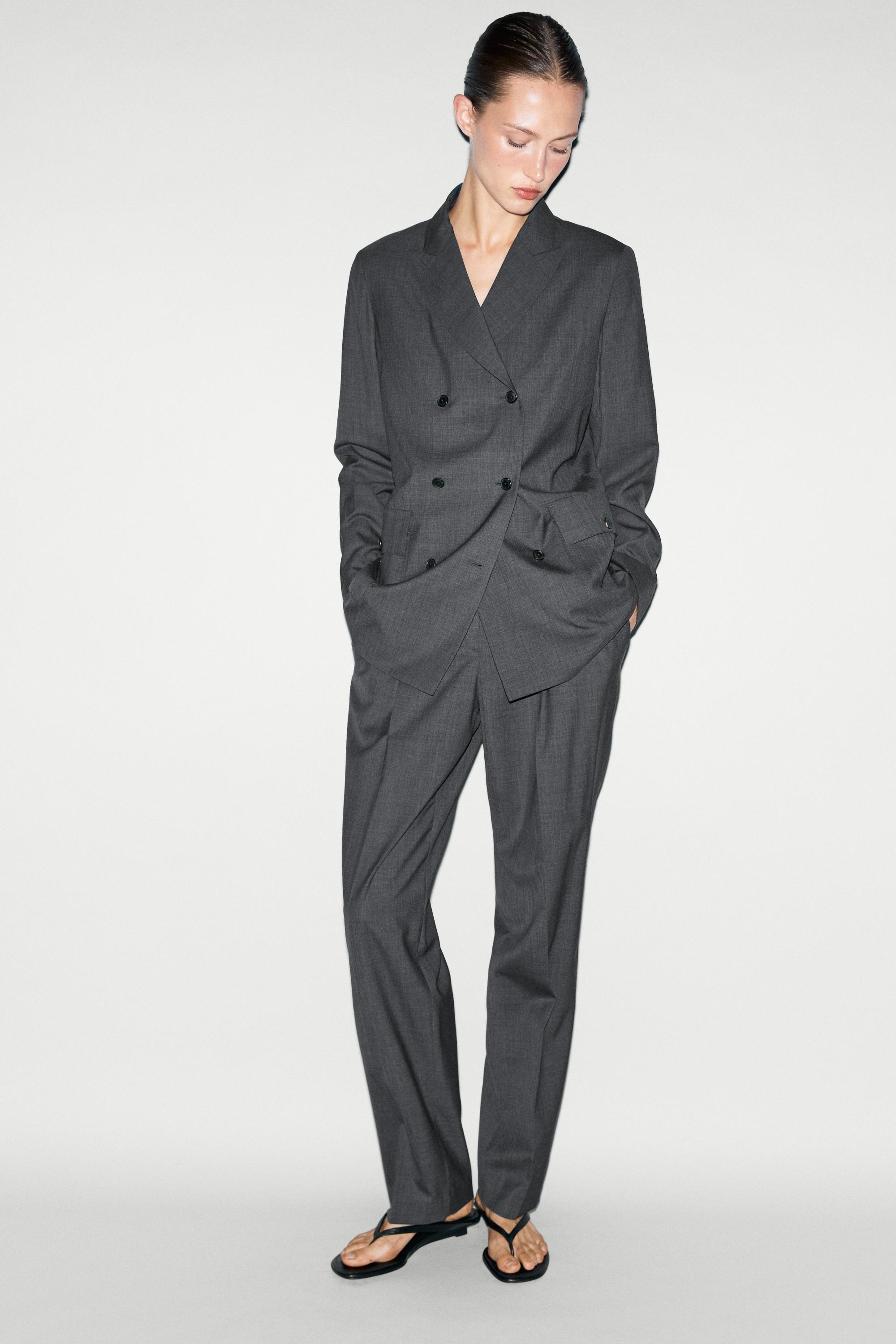 Double-breasted blazer with pocket detail — DARK GREY