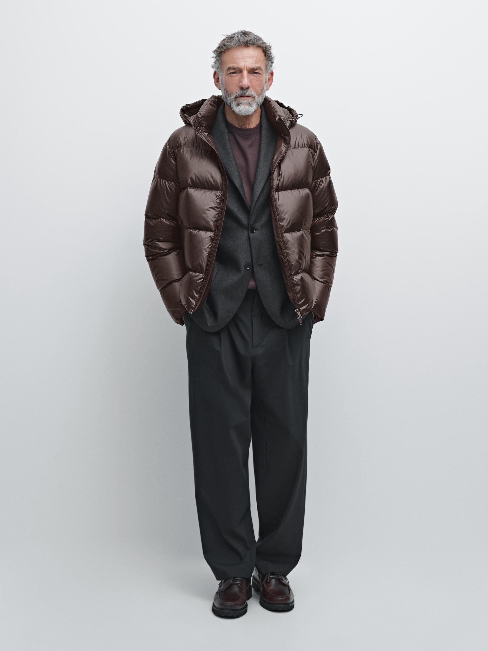 Satynowa Kurtka Pikowana - Brązowy - S - Massimo Dutti - Mężczyzna