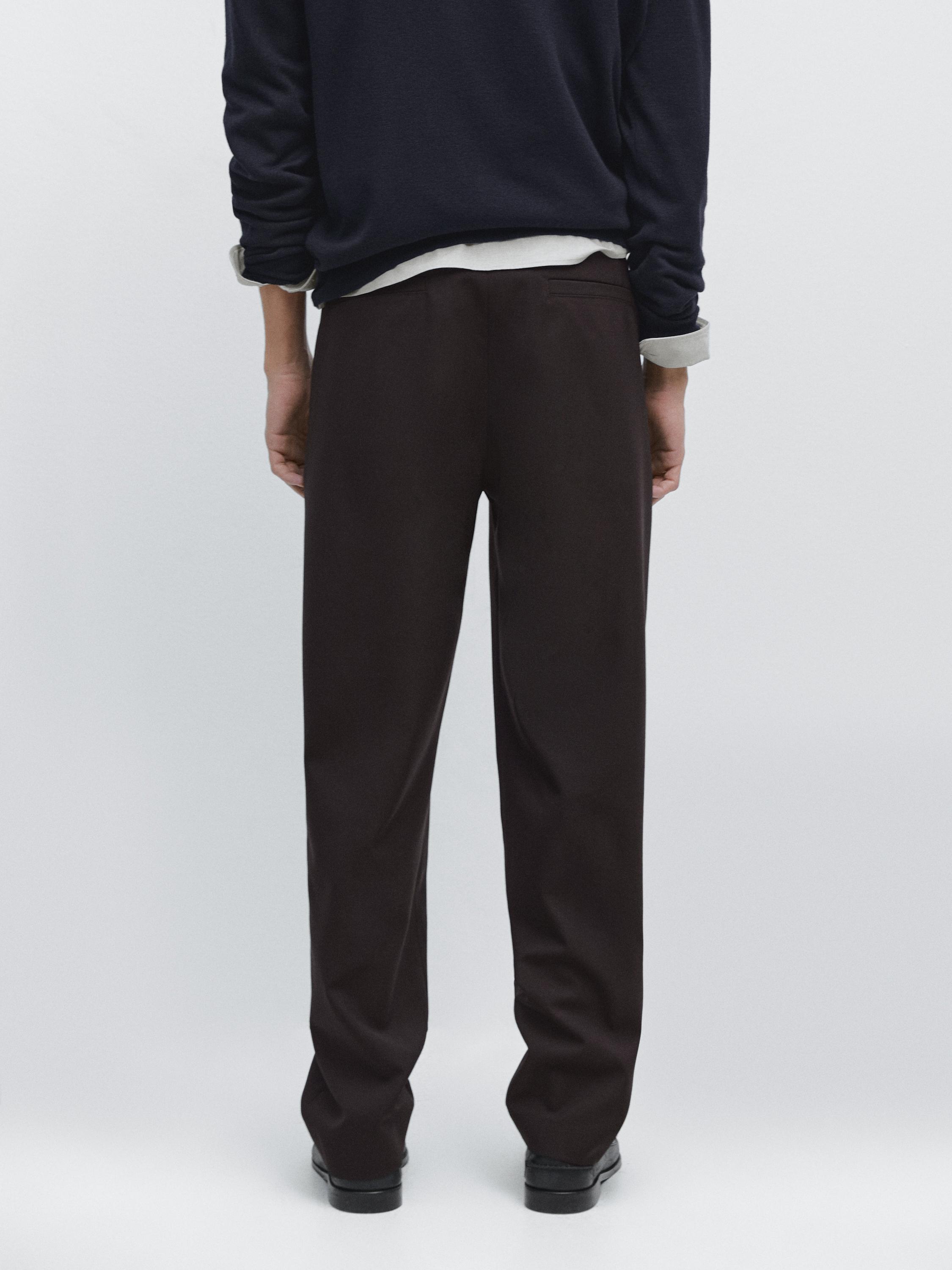 Cool wool textured trousers — BROWN