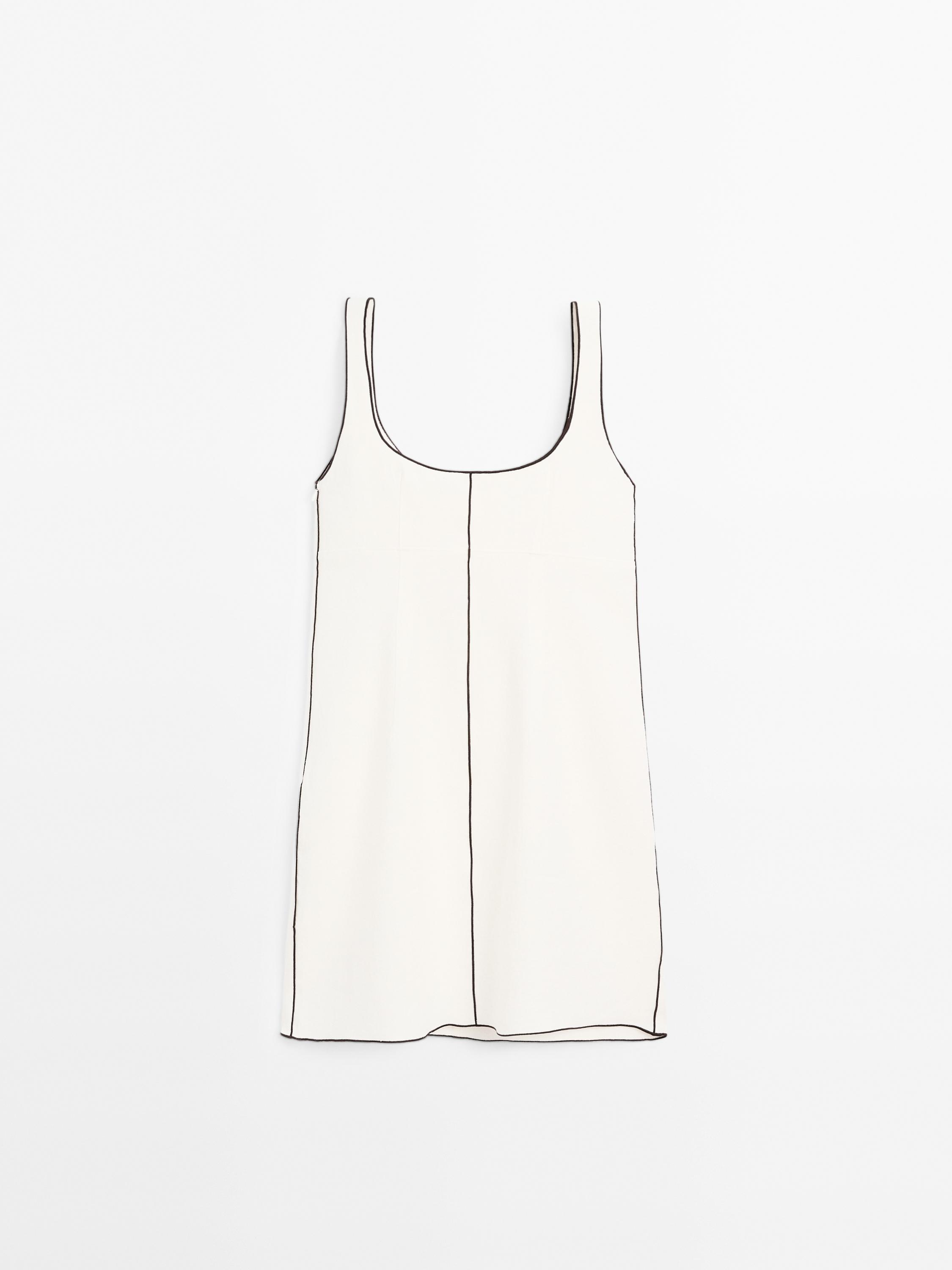 Linen mini dress with contrast trims
