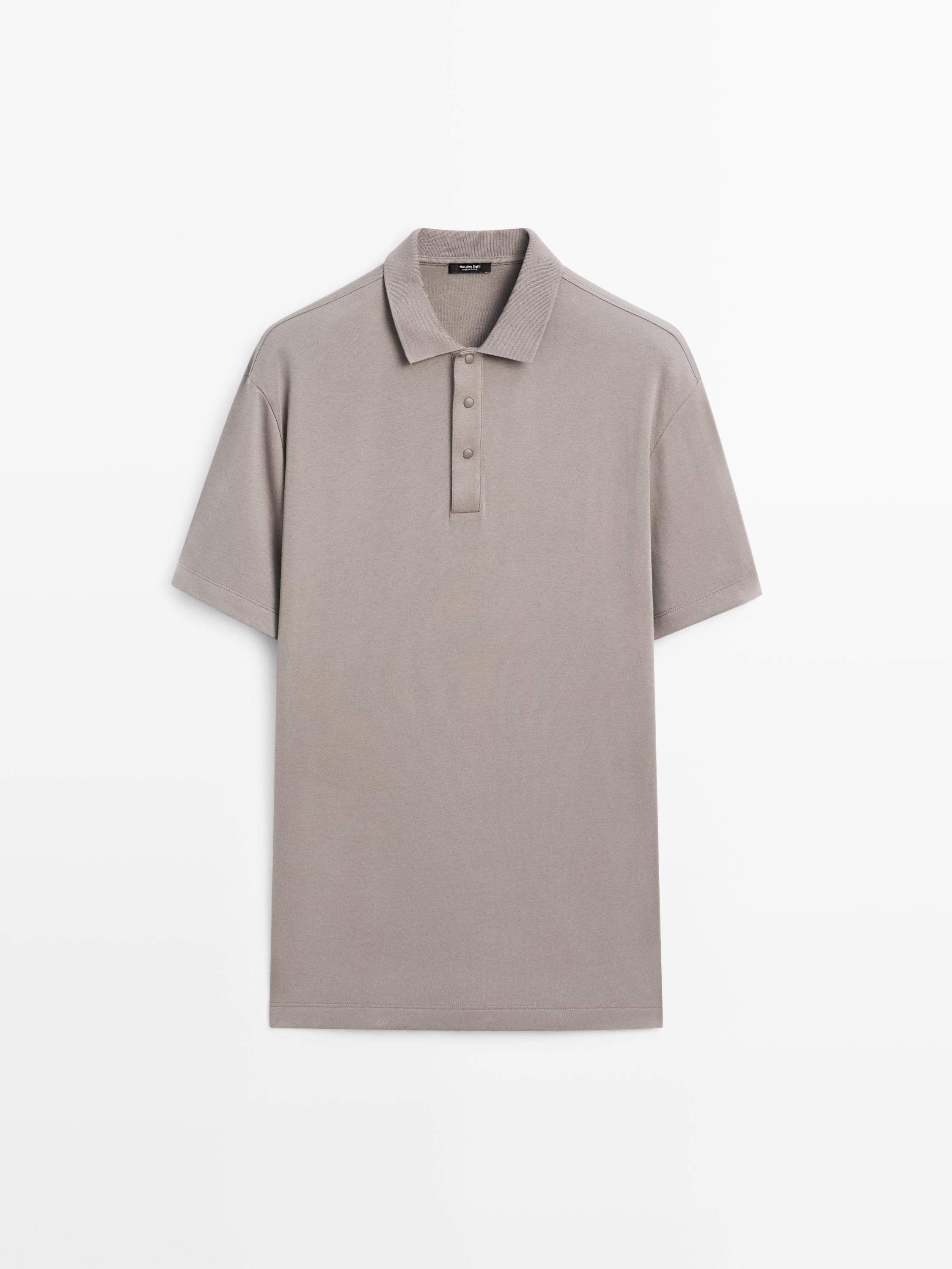 Short sleeve cotton polo shirt — PALE OCHRE