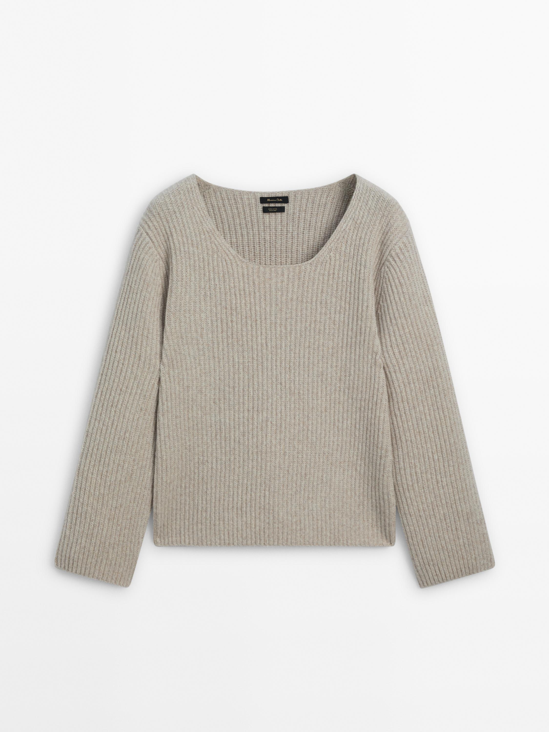 Cable knit wool blend sweater Brown Sweaters And Cardigans Massimo Dutti