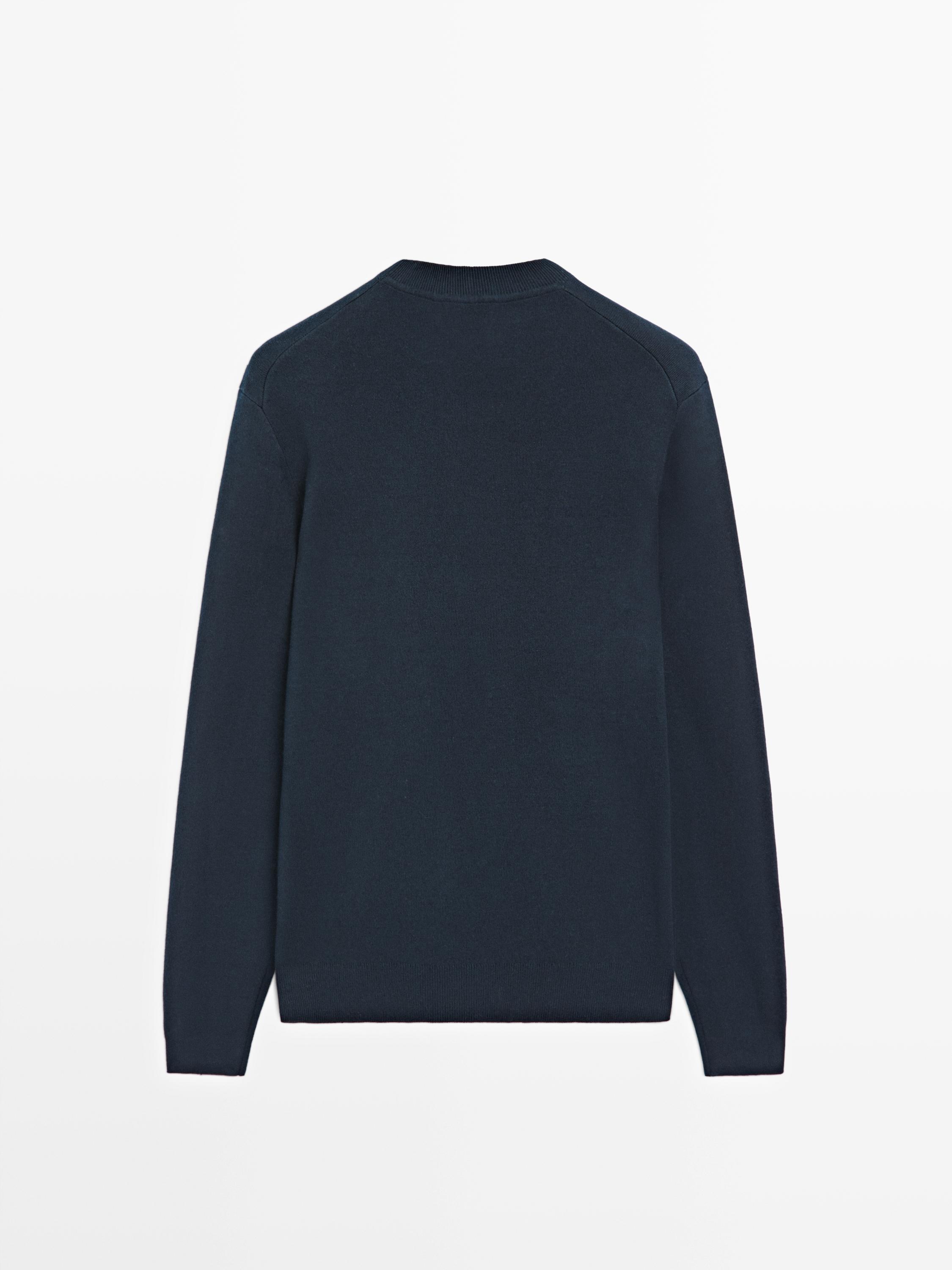 Knit 100% cotton crew neck sweater — NAVY BLUE