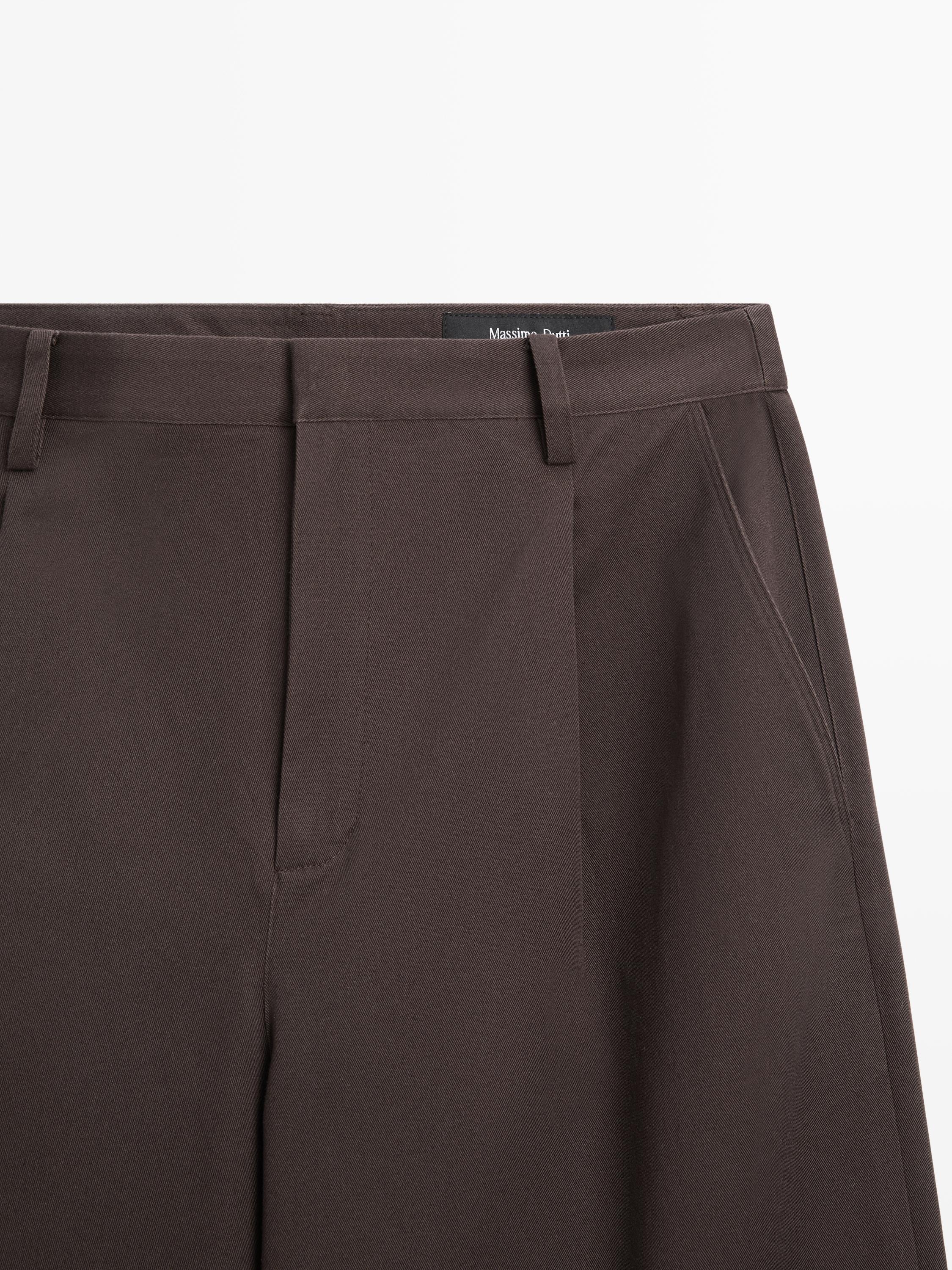 Darted cotton trousers — Chocolate