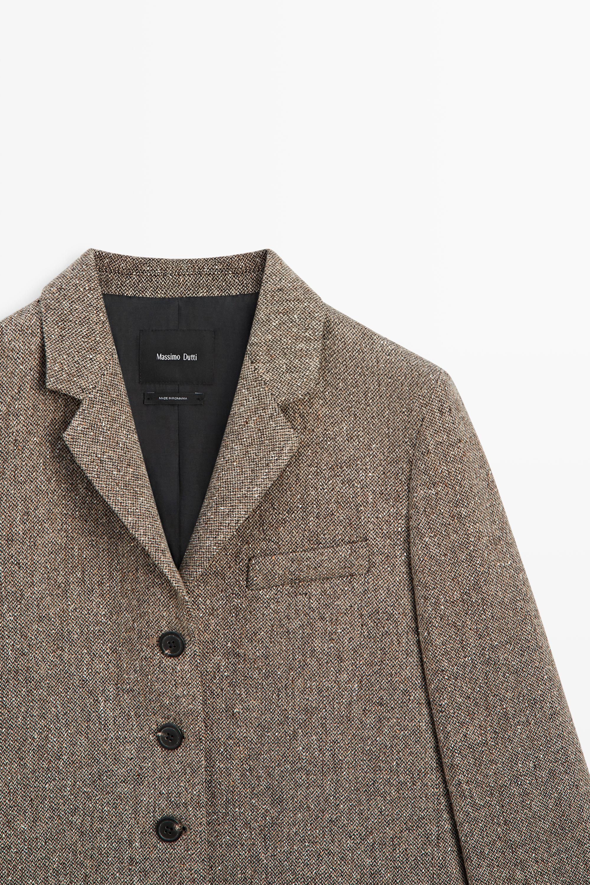 Cropped wool blend blazer — BROWN