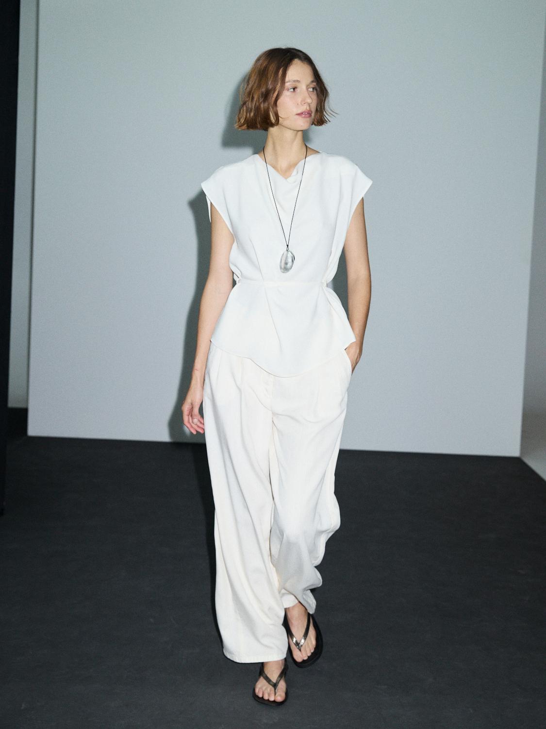 Draped neckline crepe top