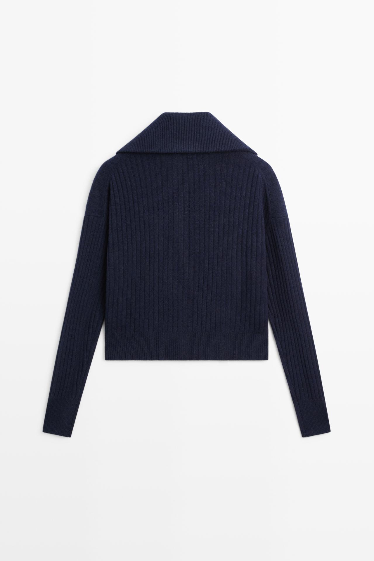 100% wool knit zip-up cardigan — INK BLUE