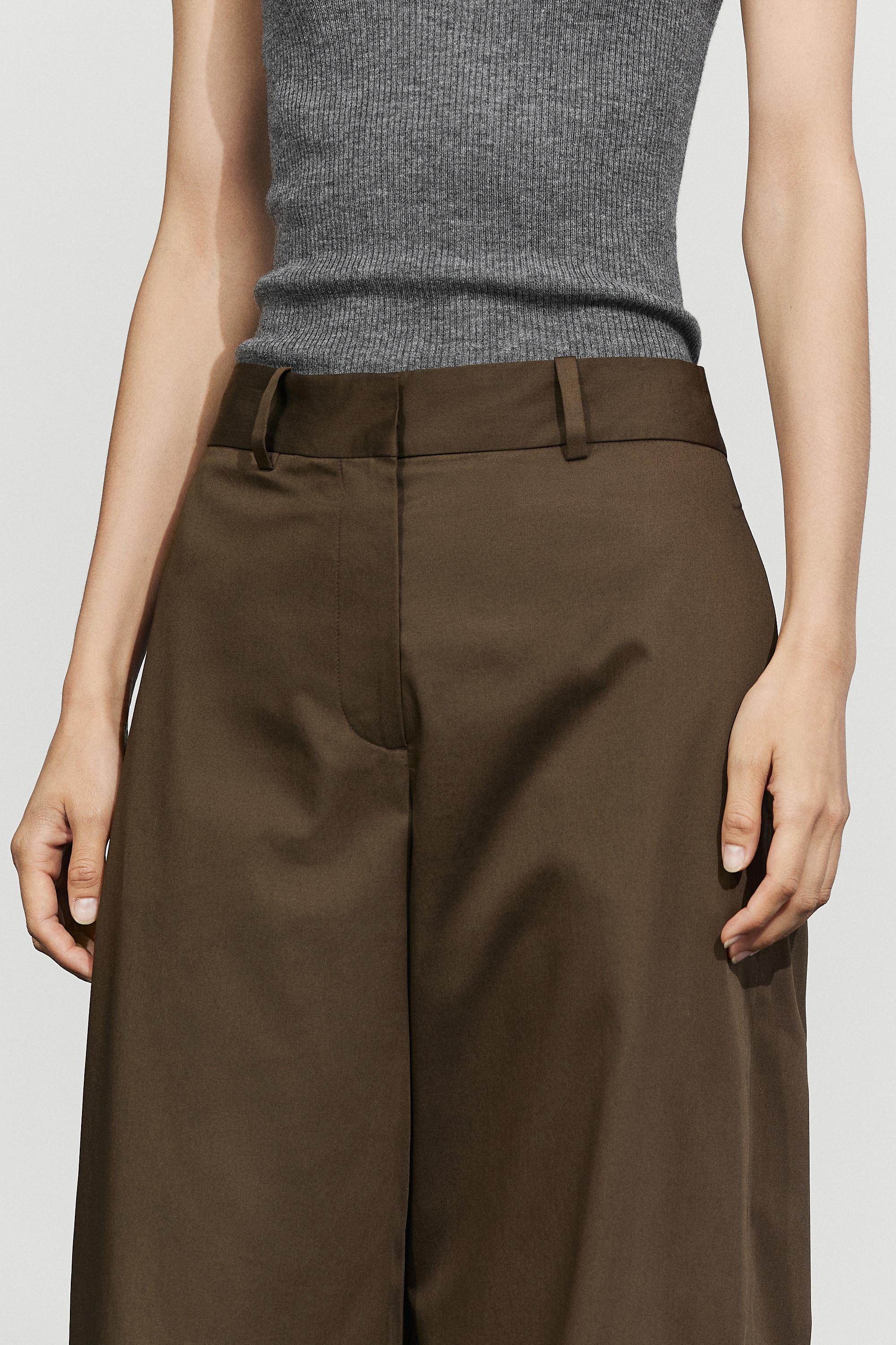 Pants with button-tab hem detail — MOLE BROWN