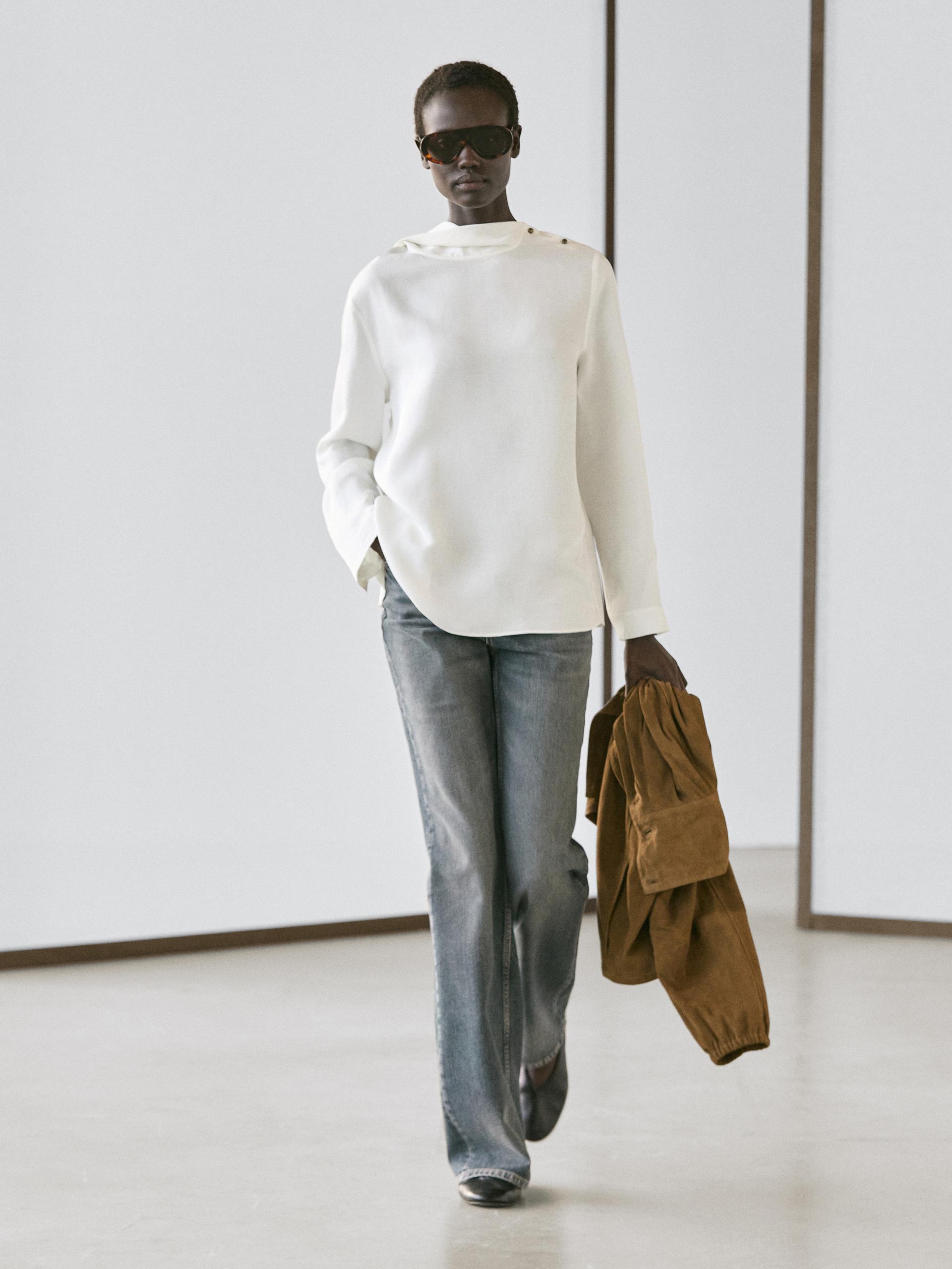 Camicia Morbida Con Bottoni - Bianco Roto - S - Massimo Dutti - Femminile