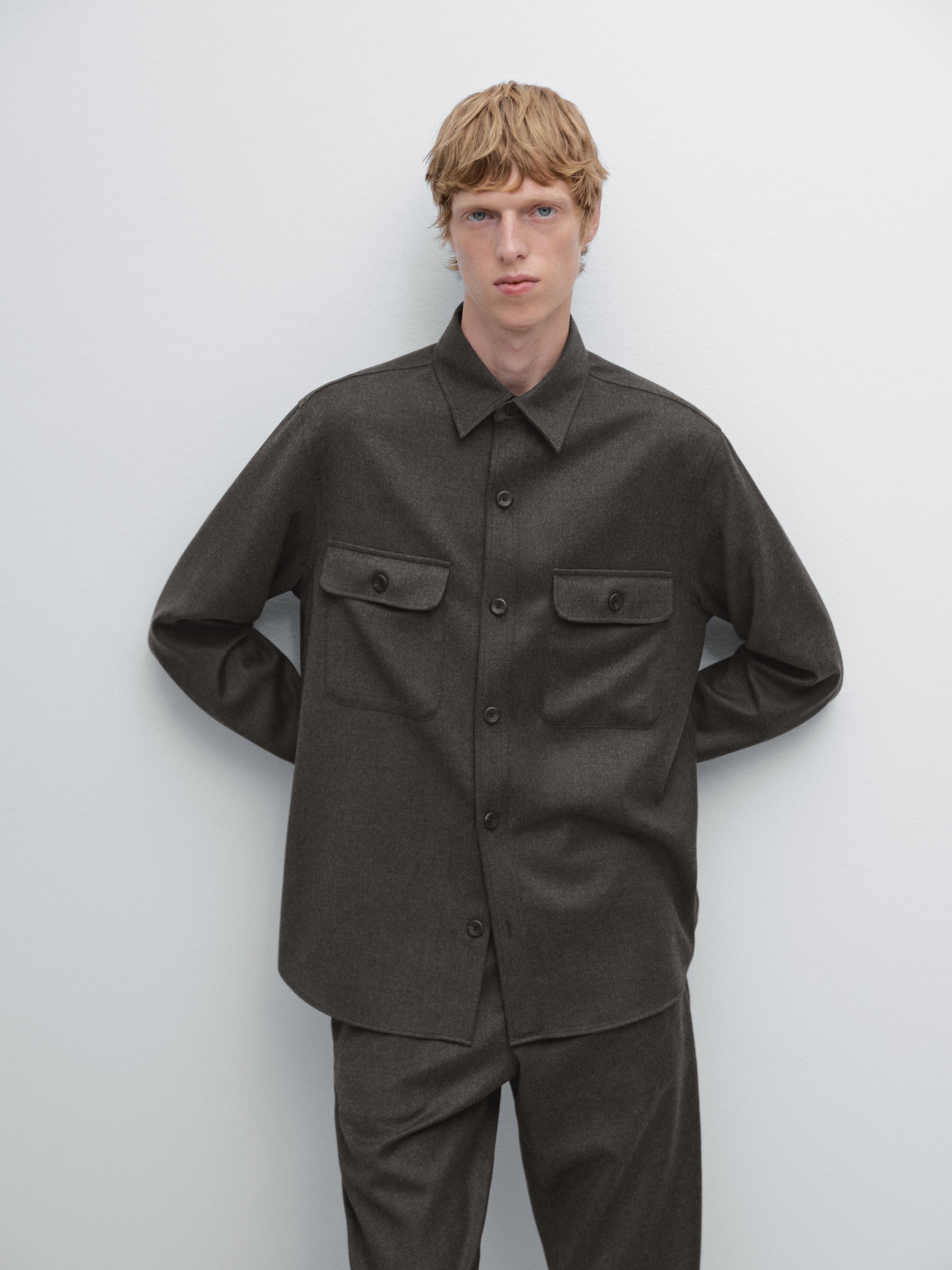 Regular fit double wool overshirt