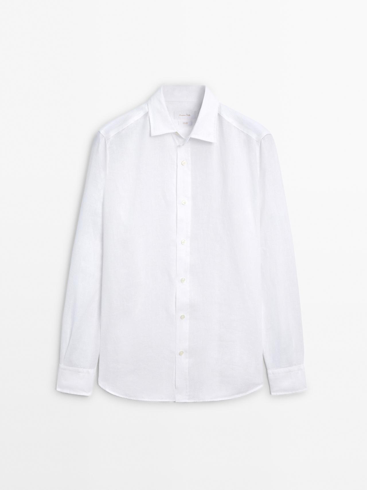 Massimo Dutti - Herre - Regular Fit Skjorte I 100% Hør - Hvid - L