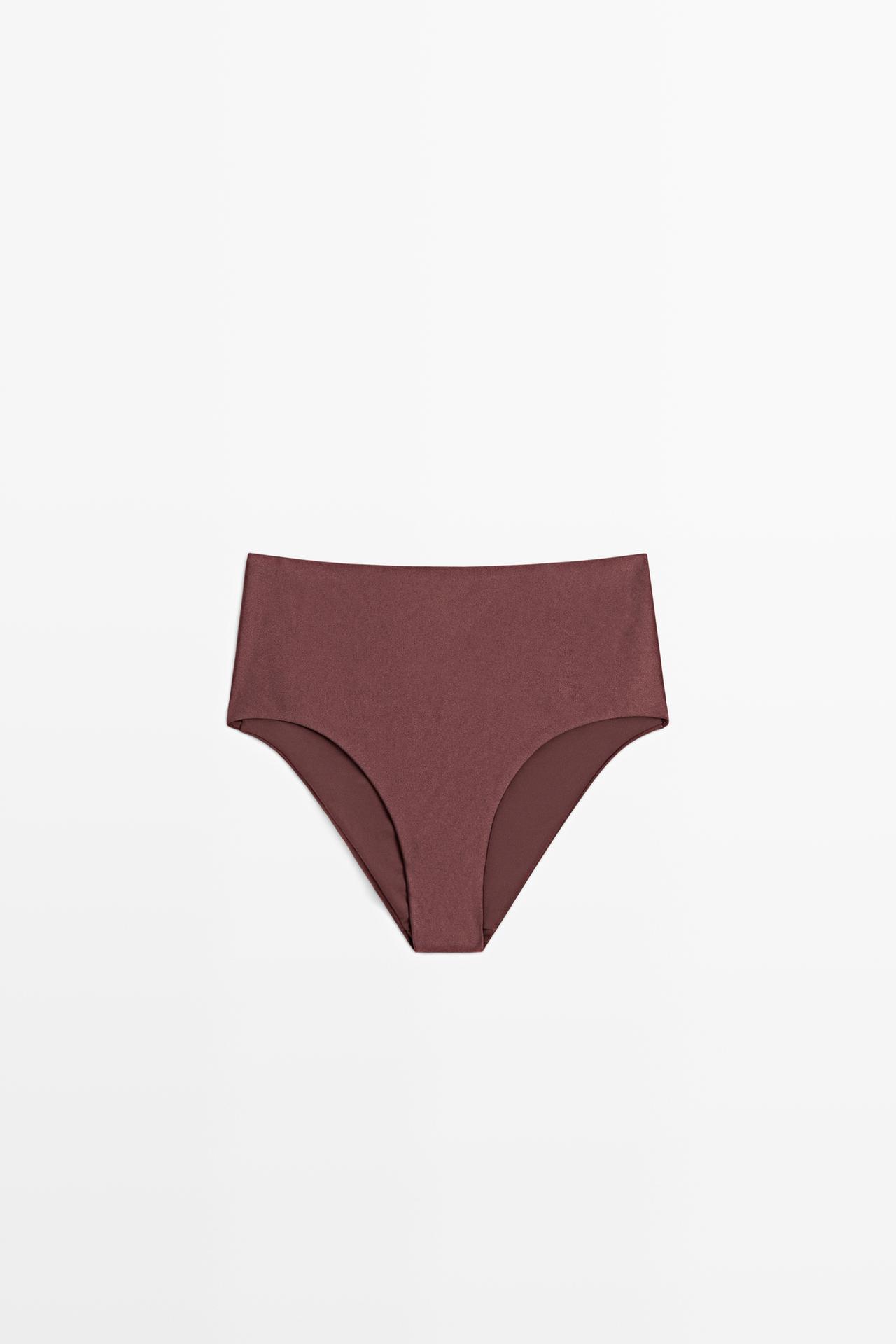 Shimmery high-waist bikini bottoms — BROWN