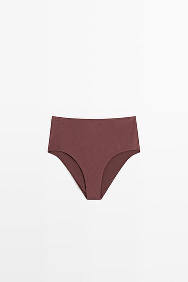Shimmery high-waist bikini bottoms — BROWN 2