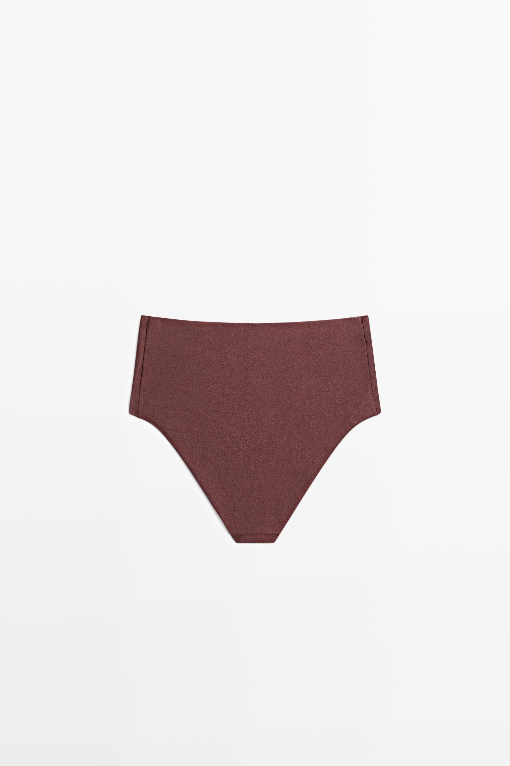 Shimmery high-waist bikini bottoms — BROWN