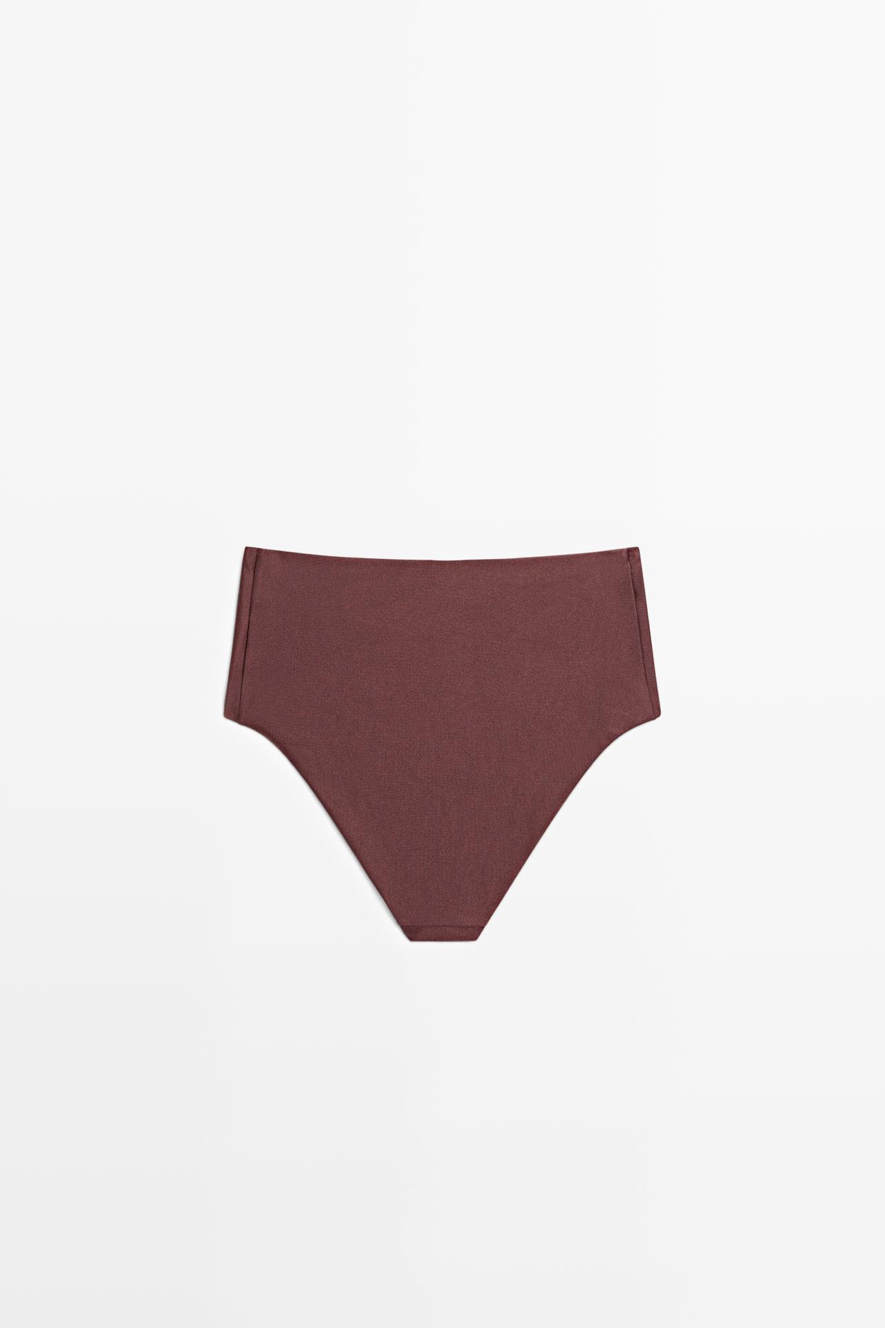 Shimmery high-waist bikini bottoms — BROWN