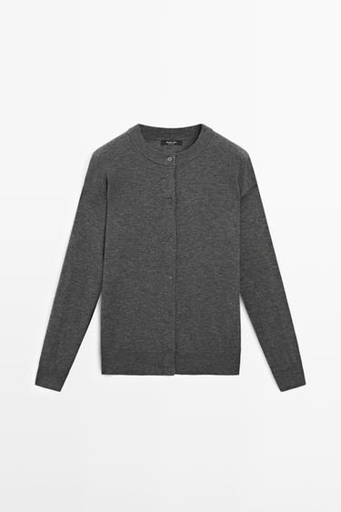 Long knit buttoned cardigan — MEDIUM GREY 2