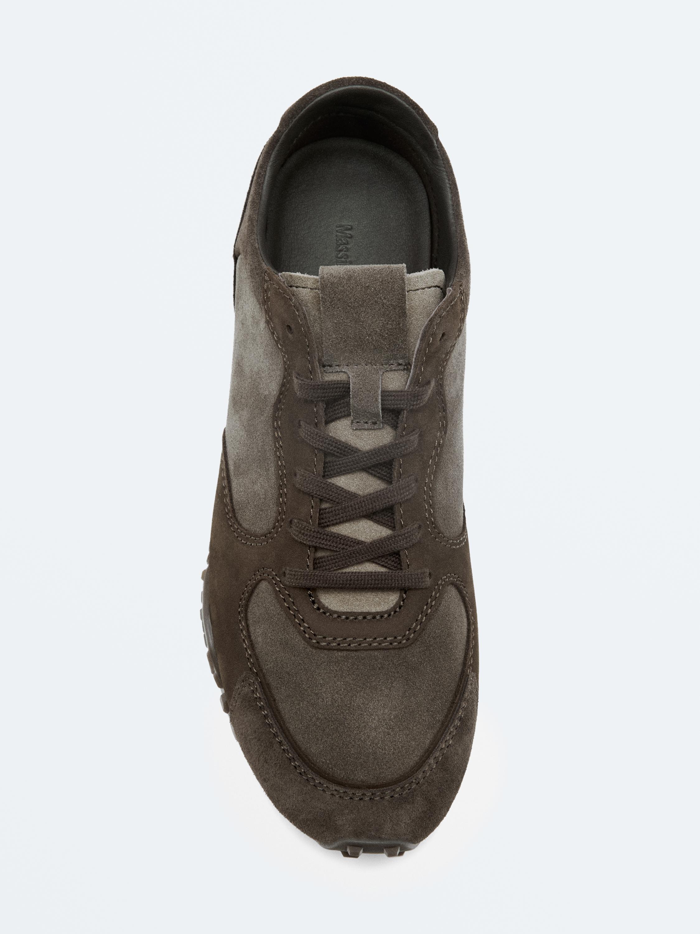 Contrast leather trainers — BROWN