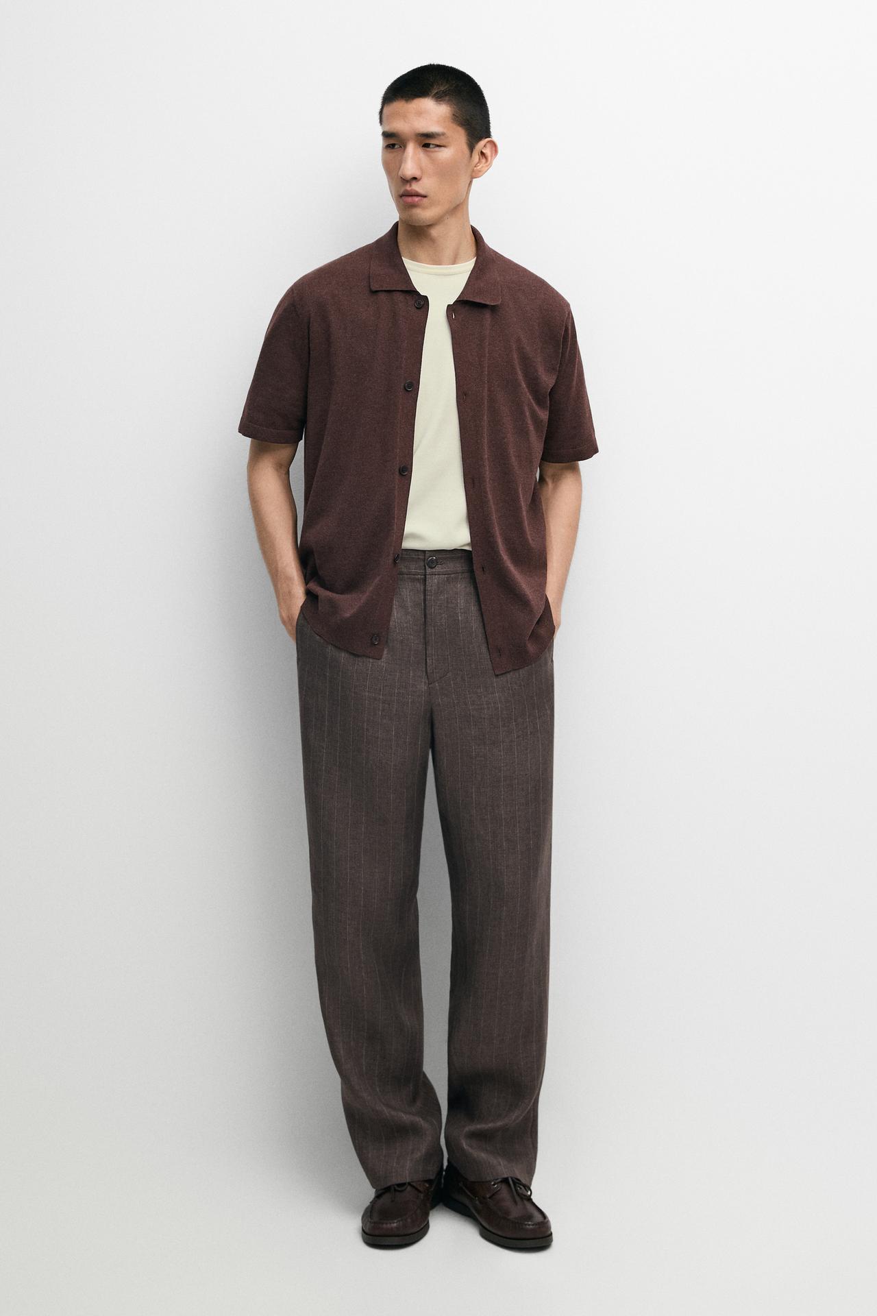 Knit cardigan with polo collar and button detail — MAHOGANY