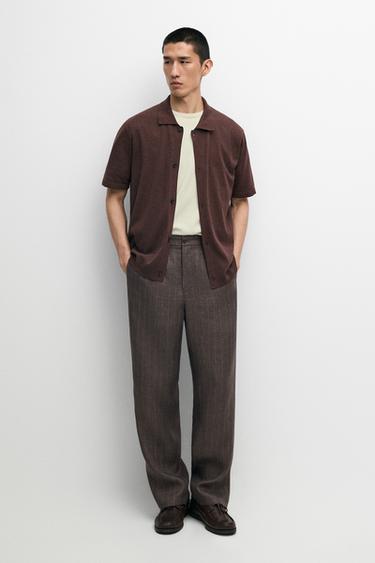 Knit cardigan with polo collar and button detail — MAHOGANY 1