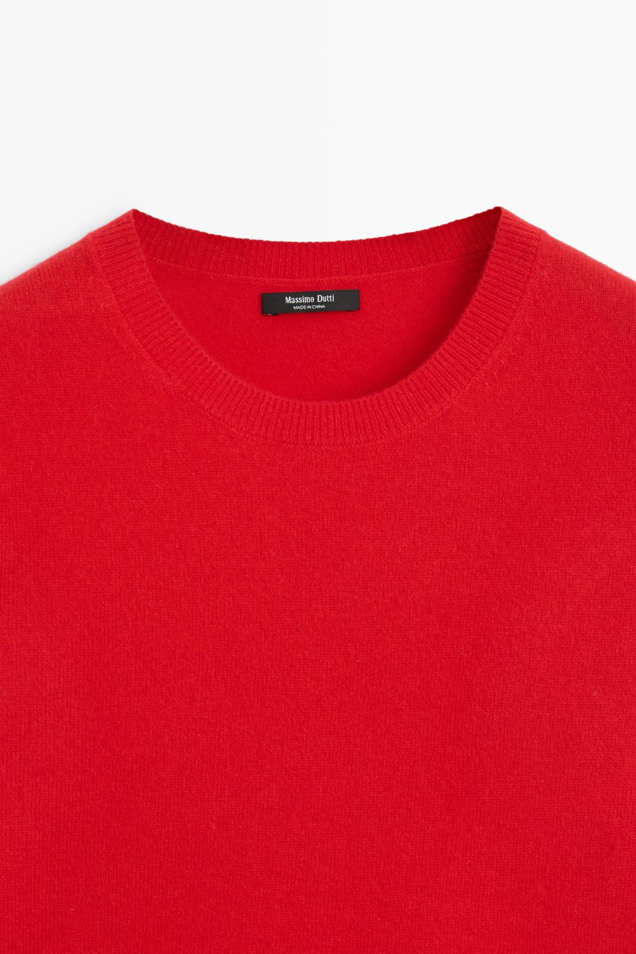 Wool blend crew neck knit sweater — RED