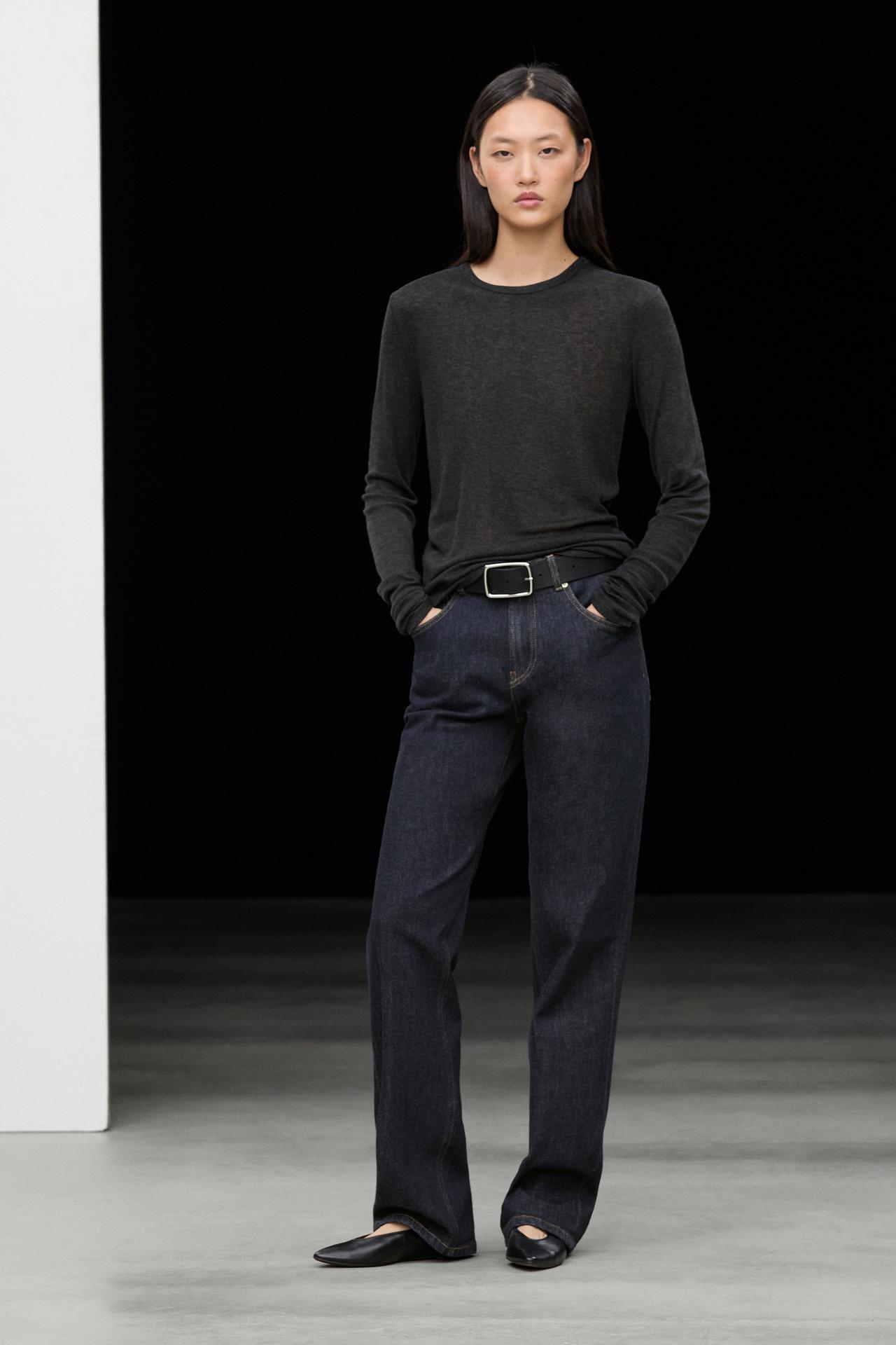 Long sleeve wool-blend T-shirt — DARK GREY