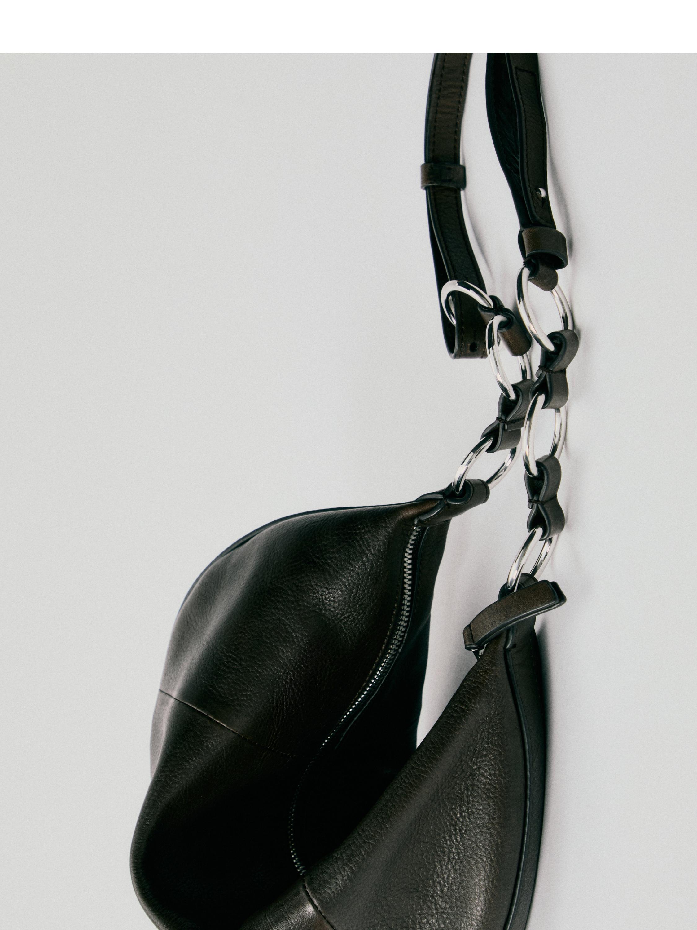 Nappa leather bag with eyelets — BLACK