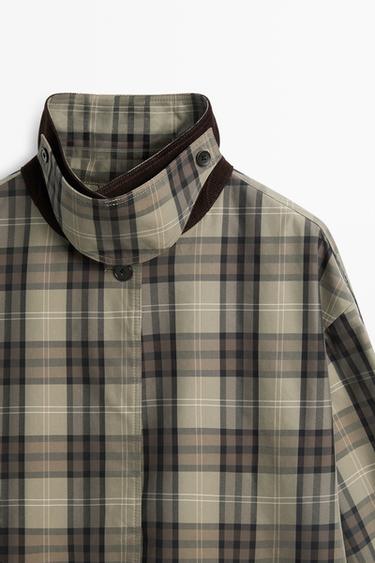 Long plaid cotton blend trench — Powder 9