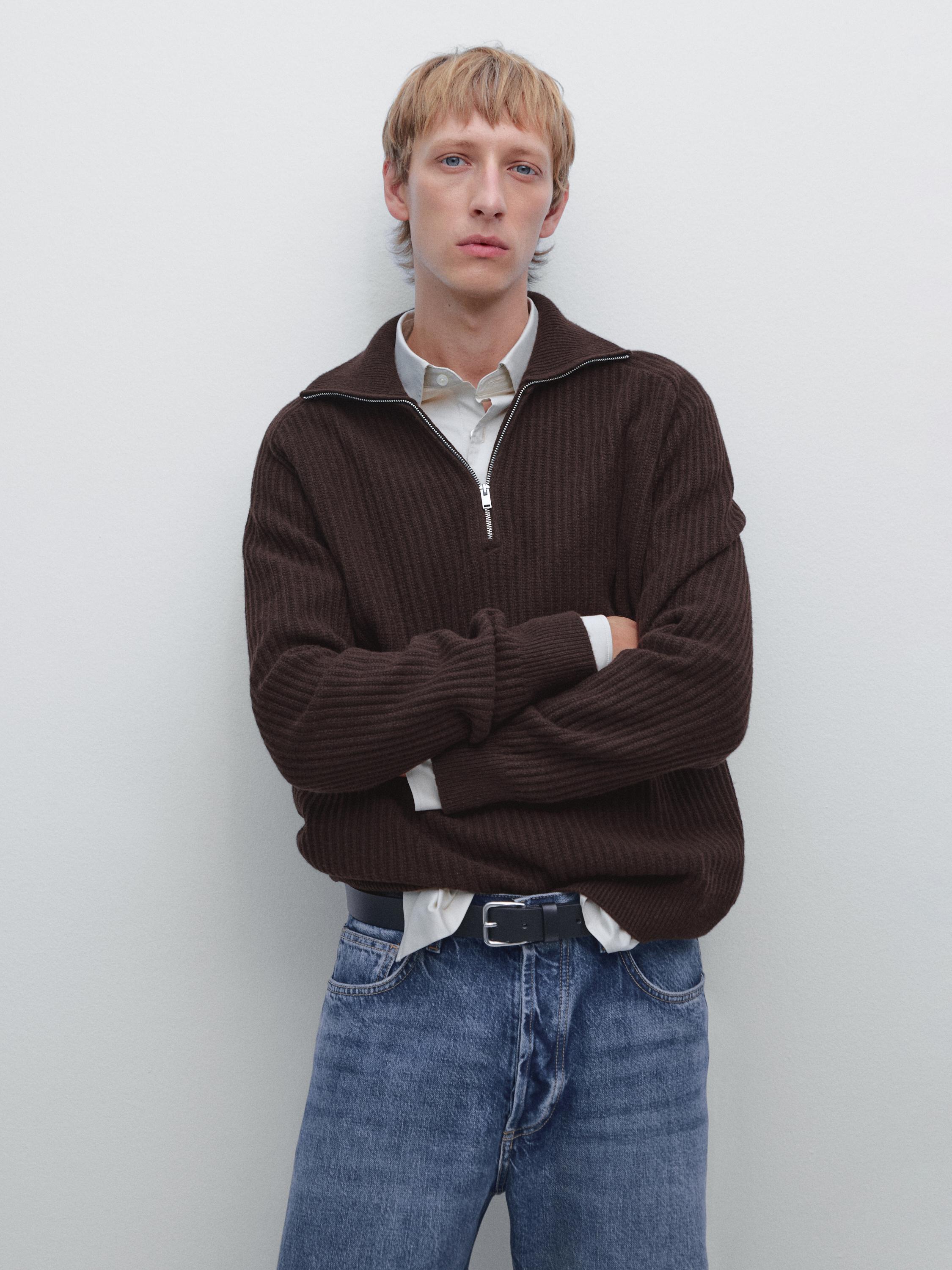 Wool blend high neck quarter-zip sweater