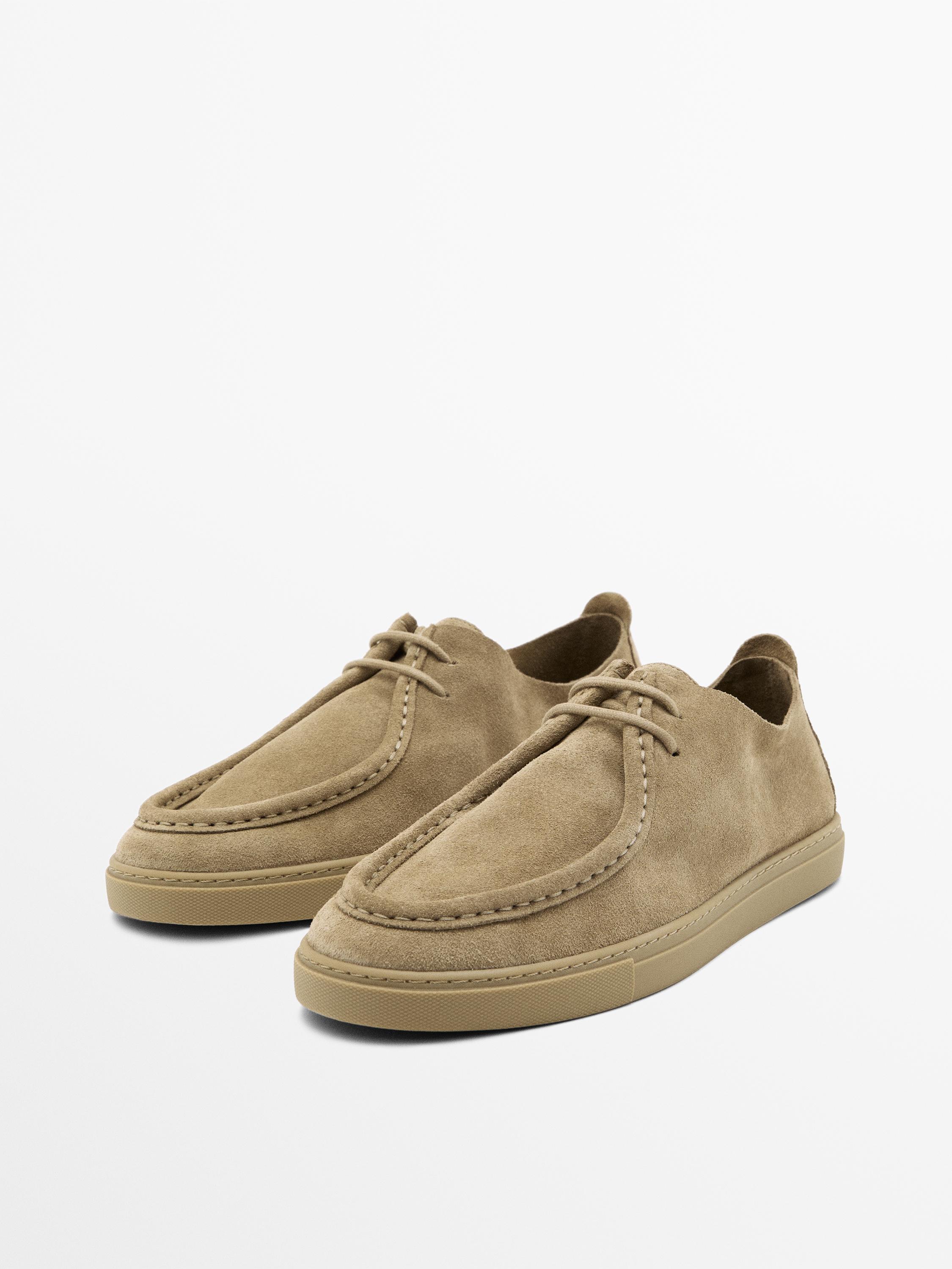 Soft leather moc toe shoes — SAND