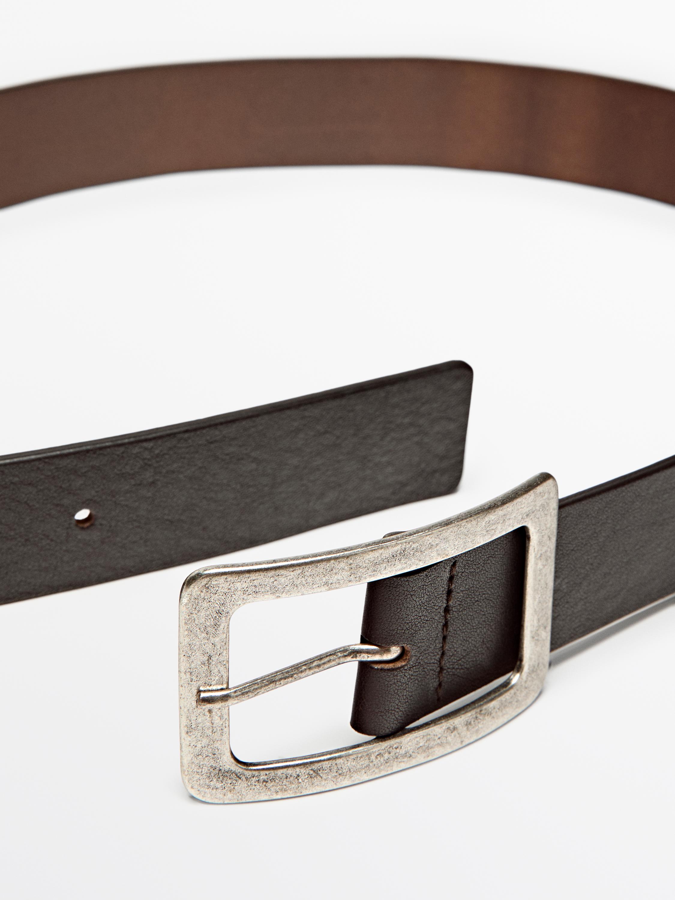 Nappa leather belt with rectangular buckle · Brown · Belts  display picture 1