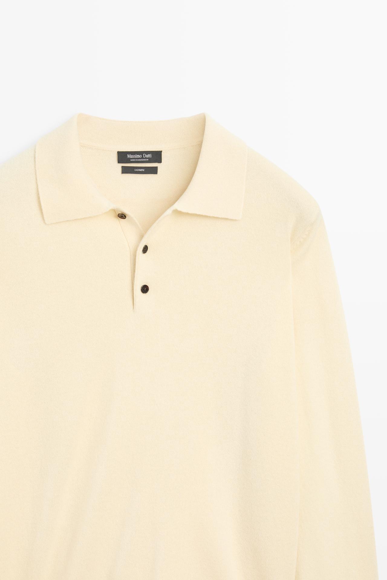 100% cashmere knit polo sweater — CREAM