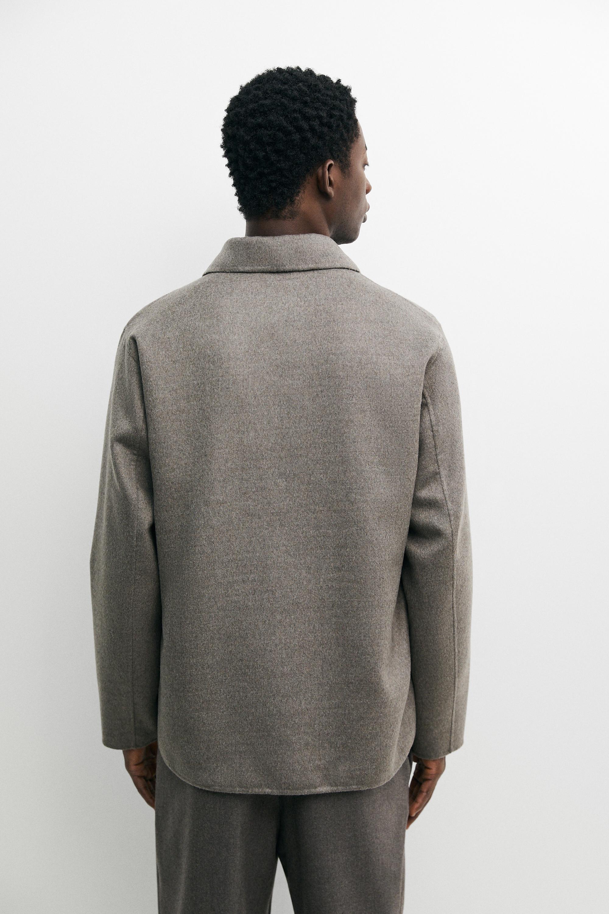 Wool blend overshirt with button detail — MINK