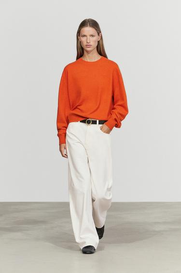 100% cashmere long sleeve sweater — ORANGE 1