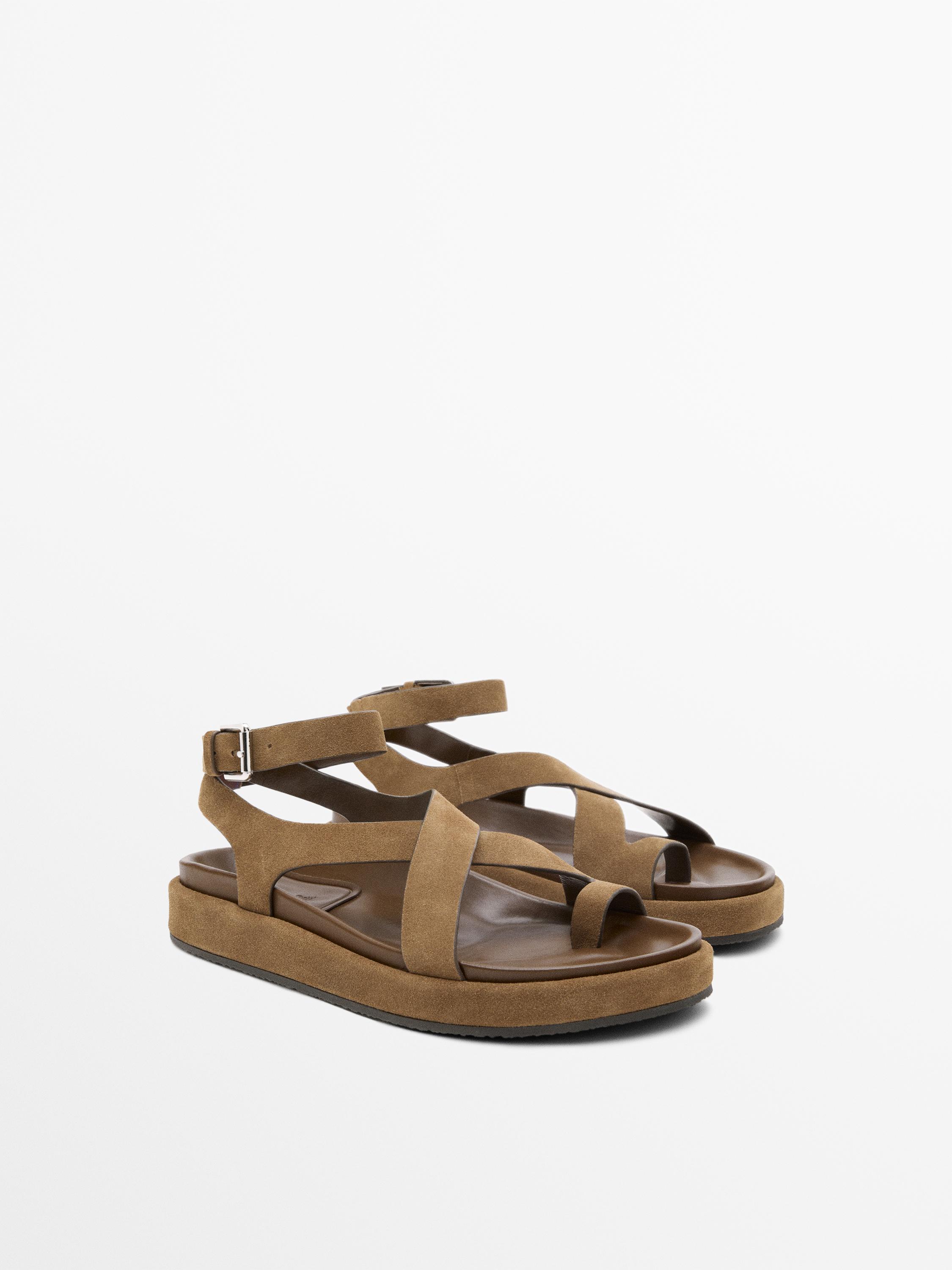 Sandals with crossover straps — CAMEL